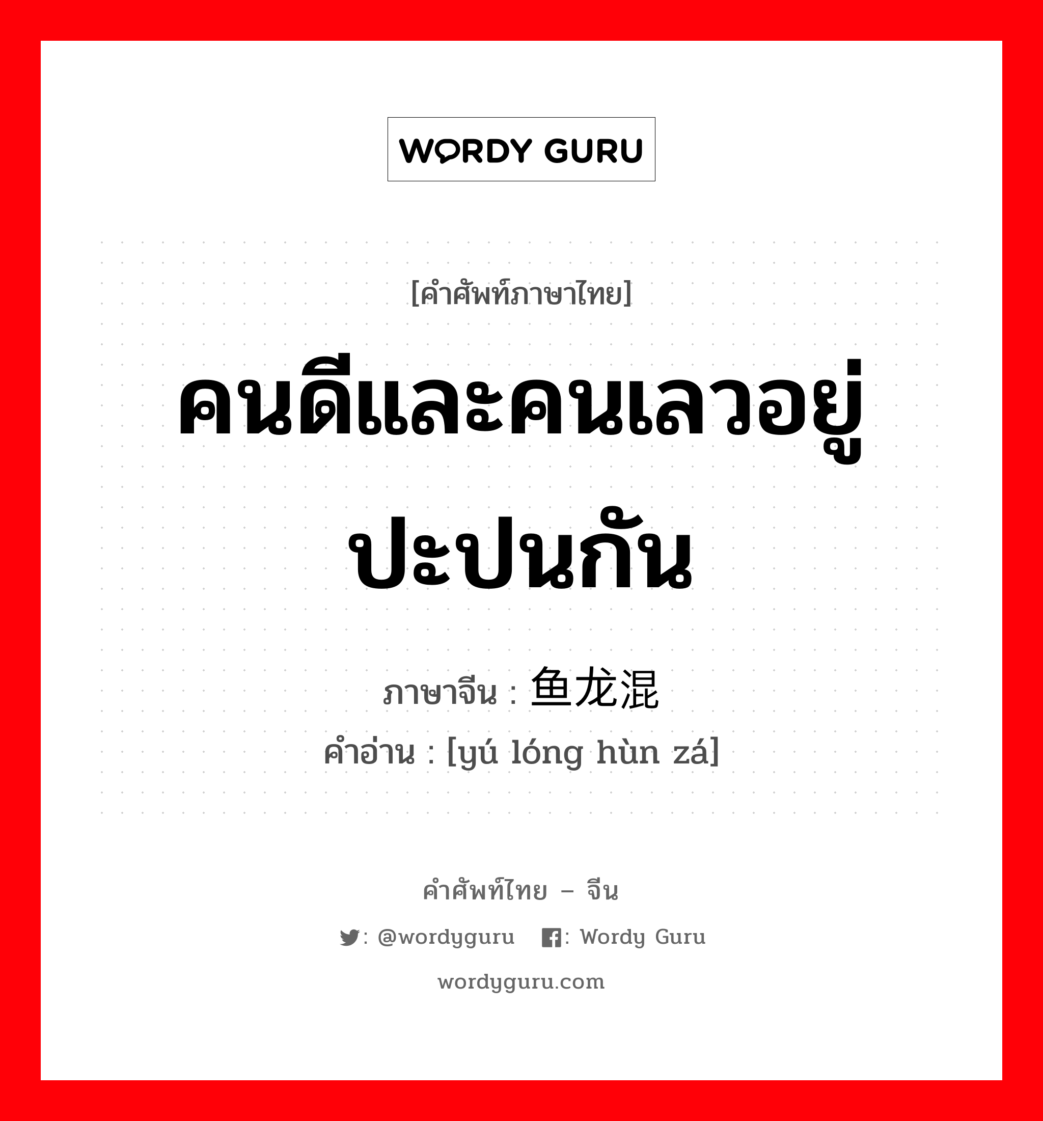 คนดีและคนเลวอยู่ปะปนกัน ภาษาจีนคืออะไร, คำศัพท์ภาษาไทย - จีน คนดีและคนเลวอยู่ปะปนกัน ภาษาจีน 鱼龙混杂 คำอ่าน [yú lóng hùn zá]