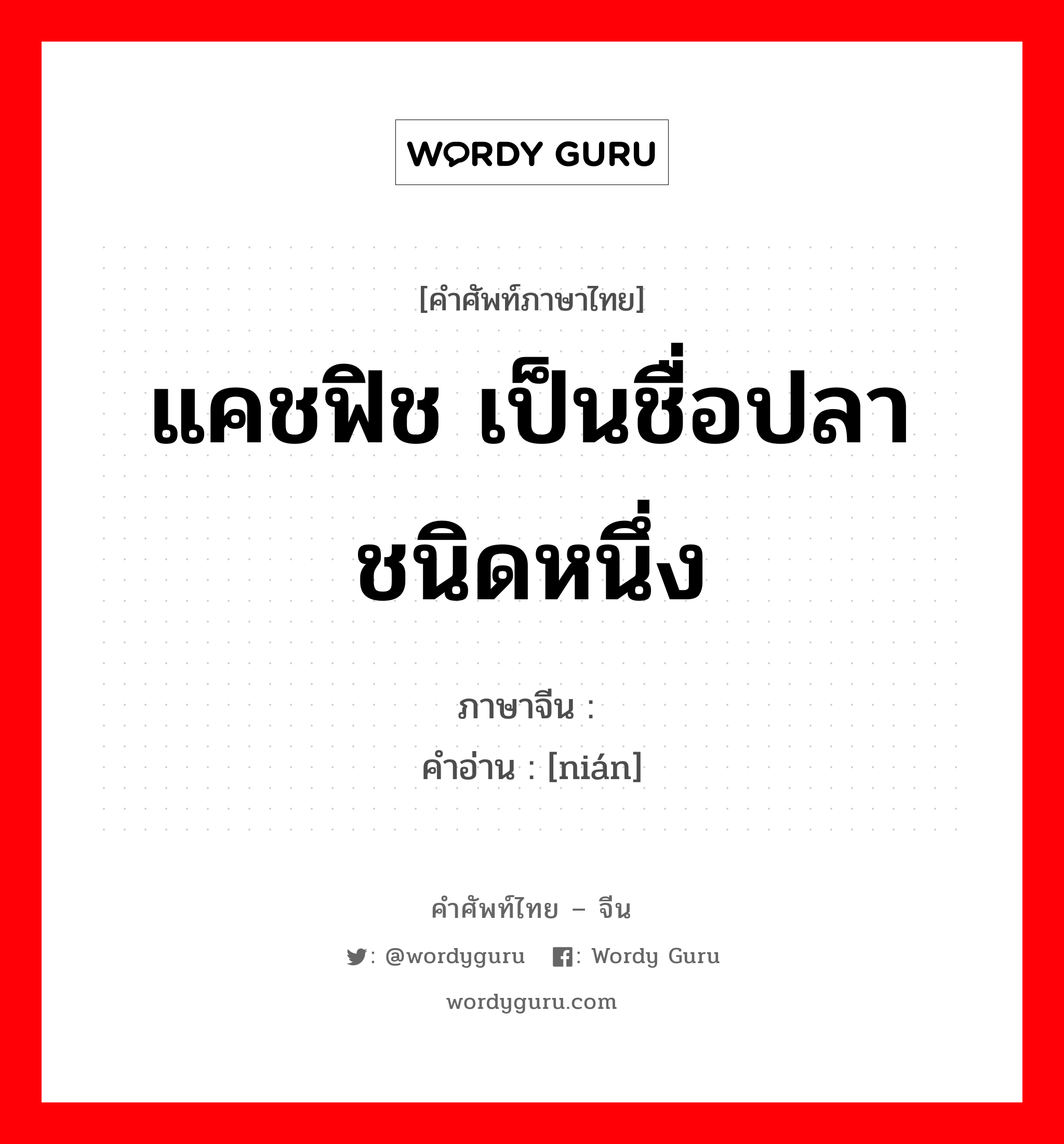 แคชฟิช เป็นชื่อปลาชนิดหนึ่ง ภาษาจีนคืออะไร, คำศัพท์ภาษาไทย - จีน แคชฟิช เป็นชื่อปลาชนิดหนึ่ง ภาษาจีน 鲇 คำอ่าน [nián]