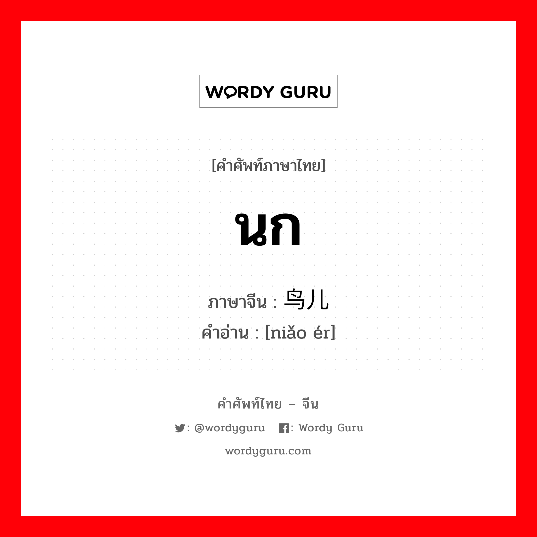 นก ภาษาจีนคืออะไร, คำศัพท์ภาษาไทย - จีน นก ภาษาจีน 鸟儿 คำอ่าน [niǎo ér]