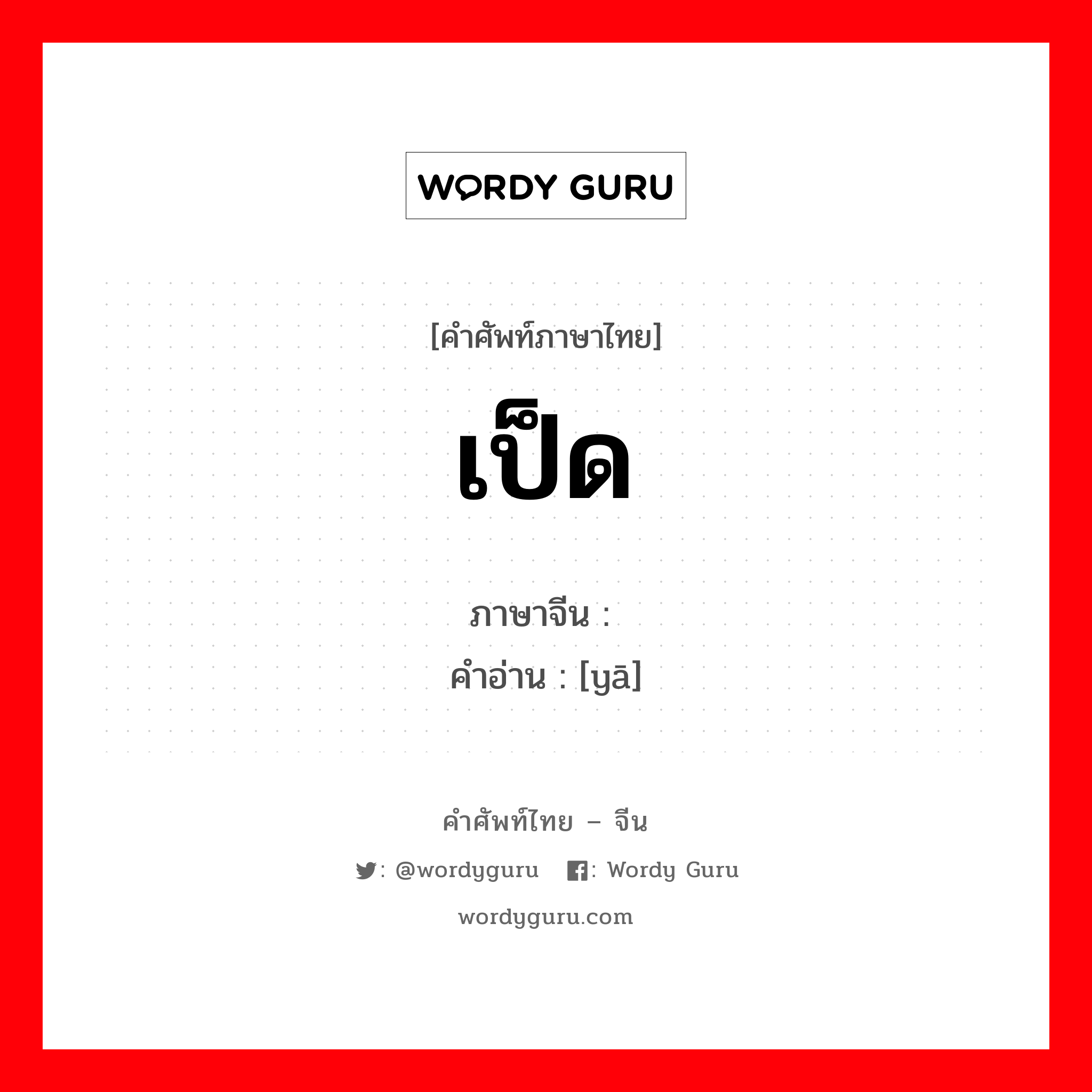 เป็ด ภาษาจีนคืออะไร, คำศัพท์ภาษาไทย - จีน เป็ด ภาษาจีน 鸭 คำอ่าน [yā]