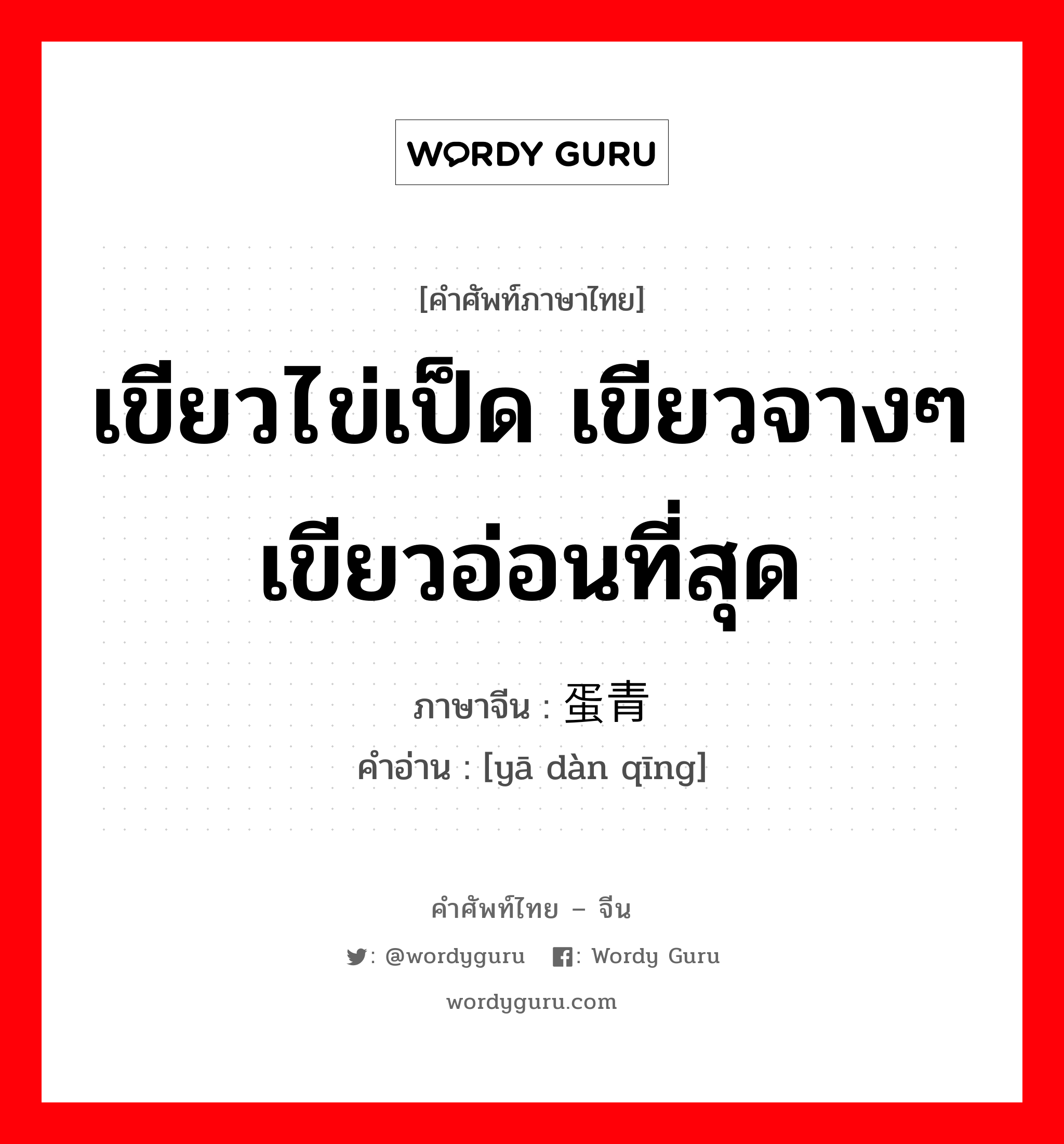 เขียวไข่เป็ด เขียวจางๆ เขียวอ่อนที่สุด ภาษาจีนคืออะไร, คำศัพท์ภาษาไทย - จีน เขียวไข่เป็ด เขียวจางๆ เขียวอ่อนที่สุด ภาษาจีน 鸭蛋青 คำอ่าน [yā dàn qīng]