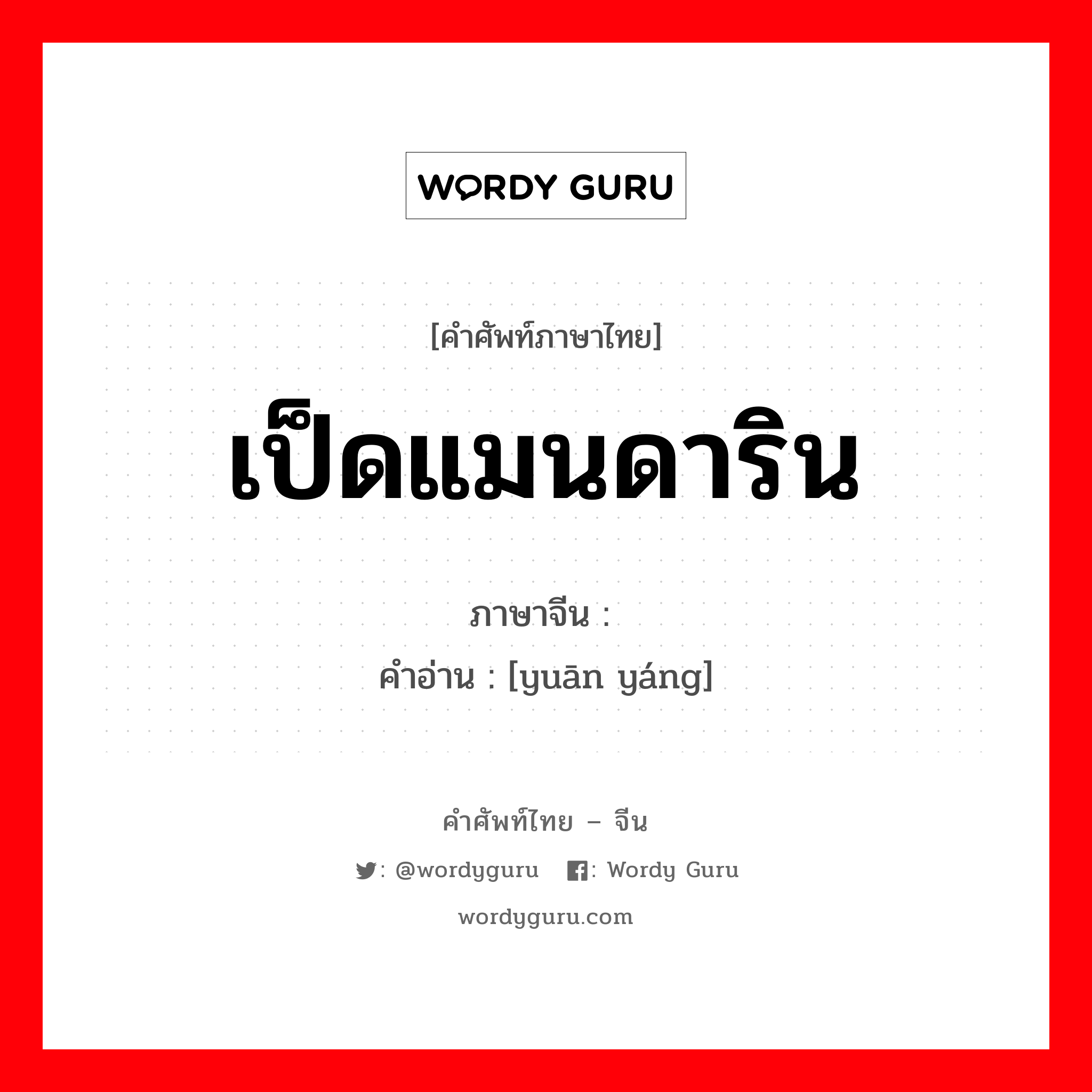 เป็ดแมนดาริน ภาษาจีนคืออะไร, คำศัพท์ภาษาไทย - จีน เป็ดแมนดาริน ภาษาจีน 鸳鸯 คำอ่าน [yuān yáng]