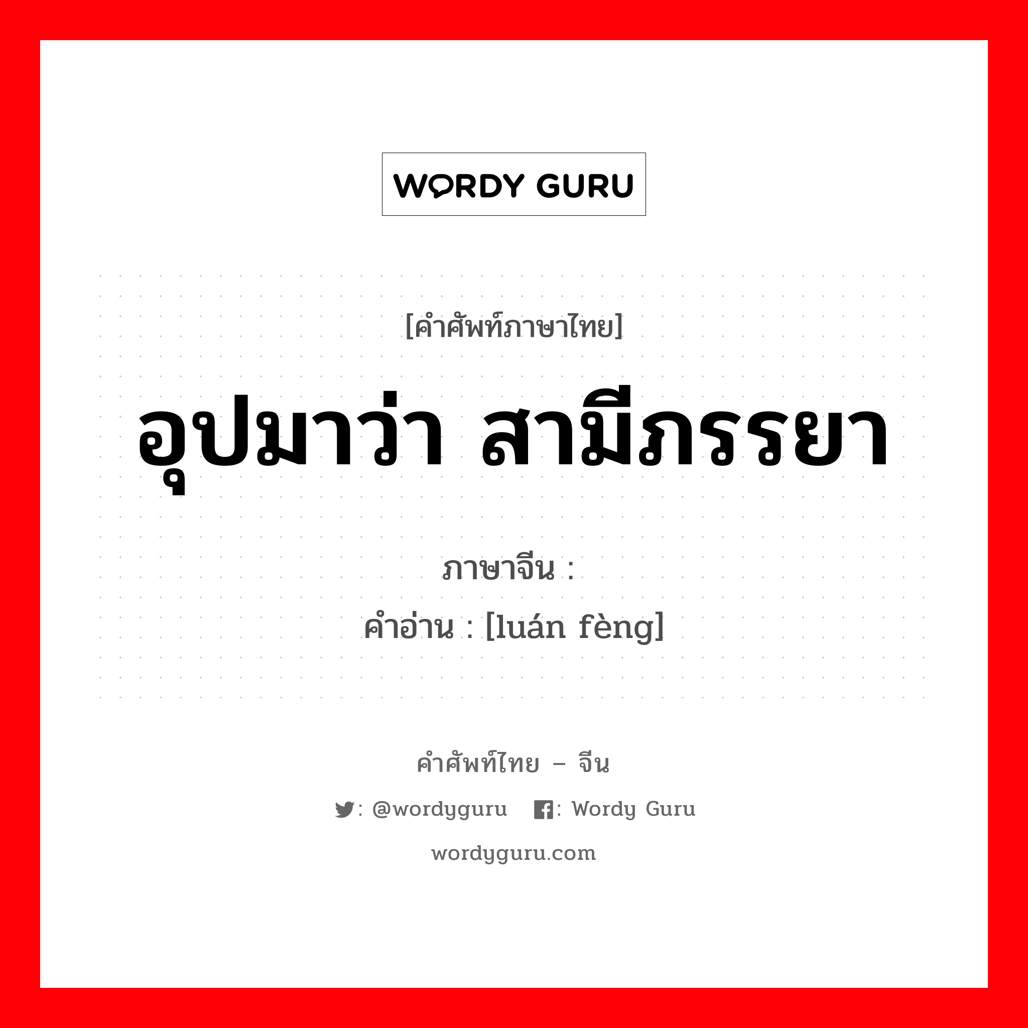 อุปมาว่า สามีภรรยา ภาษาจีนคืออะไร, คำศัพท์ภาษาไทย - จีน อุปมาว่า สามีภรรยา ภาษาจีน 鸾凤 คำอ่าน [luán fèng]