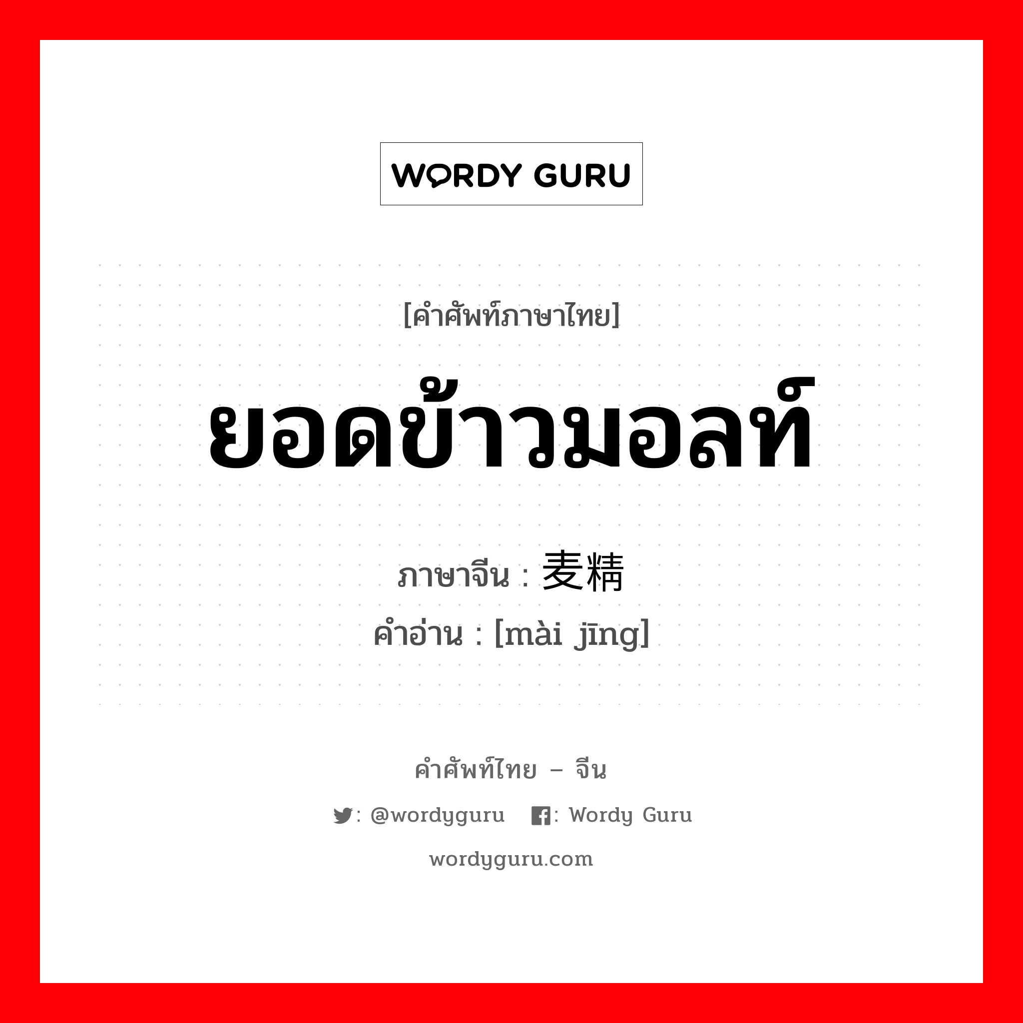 ยอดข้าวมอลท์ ภาษาจีนคืออะไร, คำศัพท์ภาษาไทย - จีน ยอดข้าวมอลท์ ภาษาจีน 麦精 คำอ่าน [mài jīng]