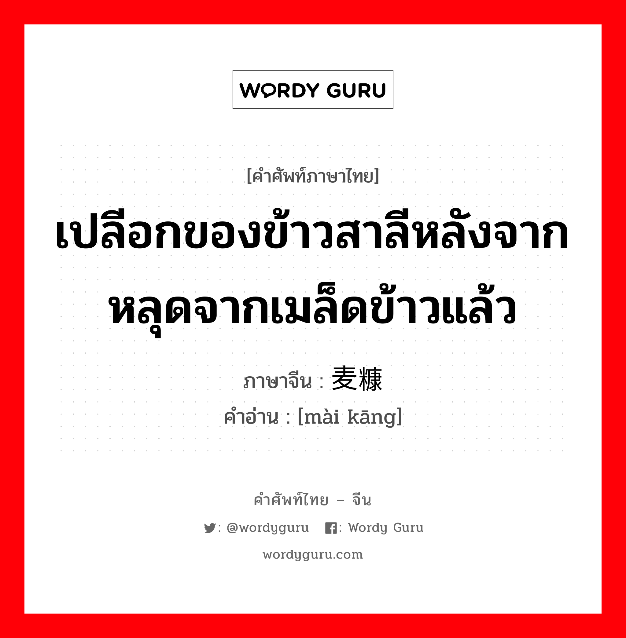 เปลีอกของข้าวสาลีหลังจากหลุดจากเมล็ดข้าวแล้ว ภาษาจีนคืออะไร, คำศัพท์ภาษาไทย - จีน เปลีอกของข้าวสาลีหลังจากหลุดจากเมล็ดข้าวแล้ว ภาษาจีน 麦糠 คำอ่าน [mài kāng]