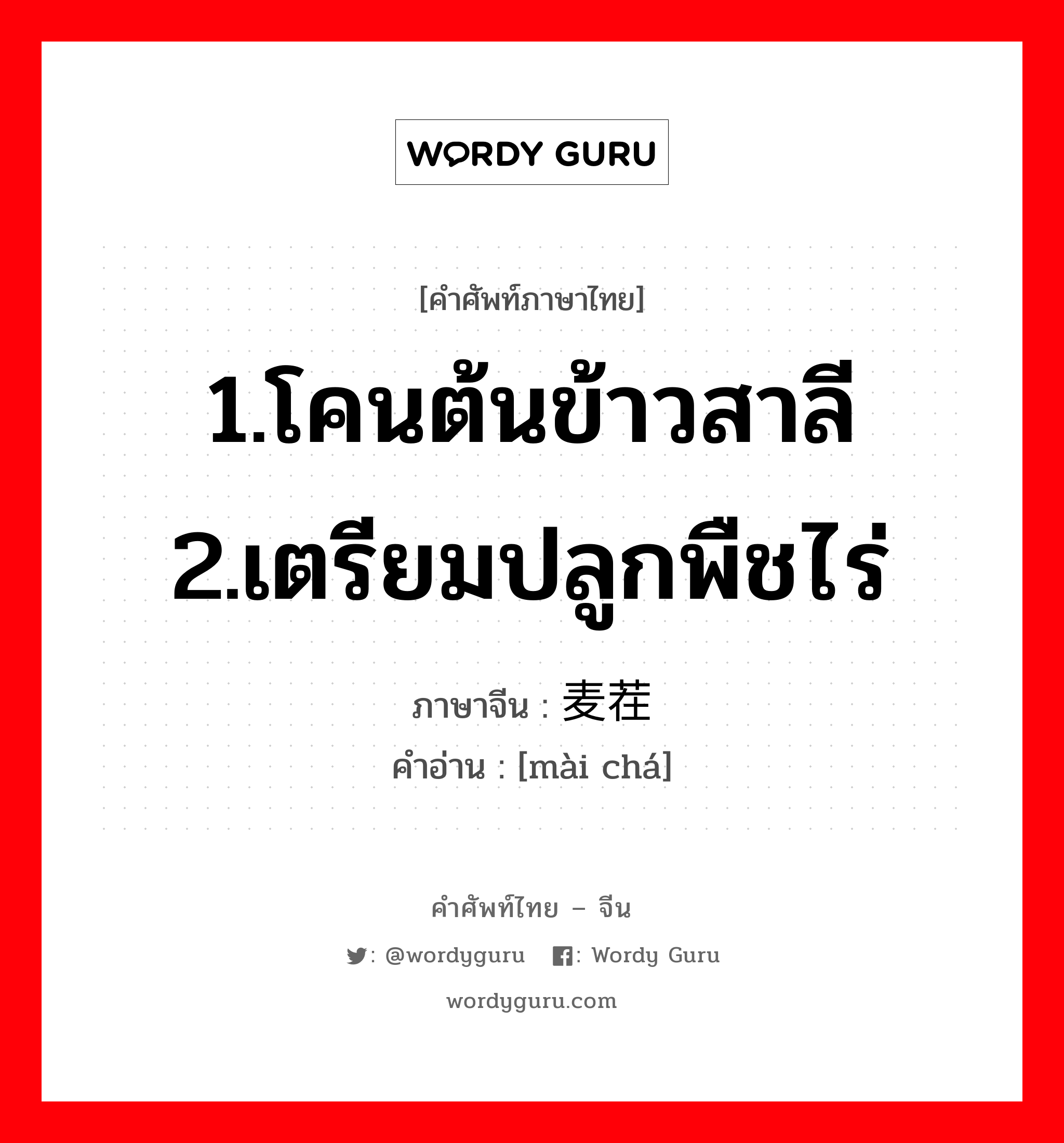 1.โคนต้นข้าวสาลี 2.เตรียมปลูกพืชไร่ ภาษาจีนคืออะไร, คำศัพท์ภาษาไทย - จีน 1.โคนต้นข้าวสาลี 2.เตรียมปลูกพืชไร่ ภาษาจีน 麦茬 คำอ่าน [mài chá]