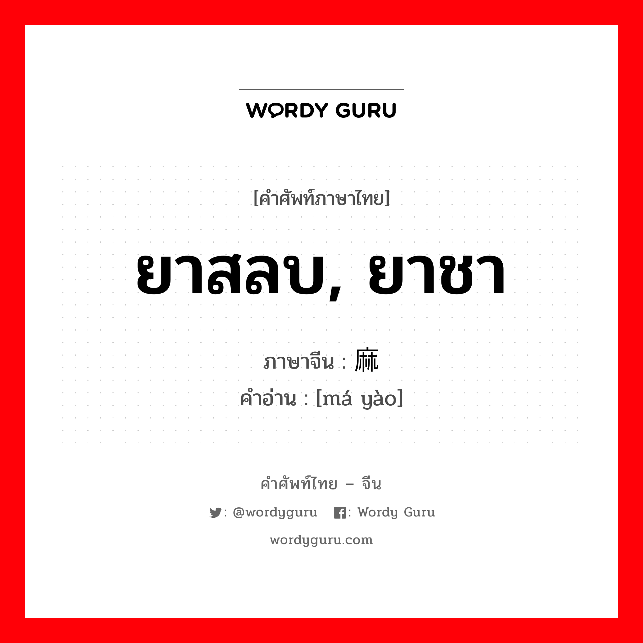 ยาสลบ, ยาชา ภาษาจีนคืออะไร, คำศัพท์ภาษาไทย - จีน ยาสลบ, ยาชา ภาษาจีน 麻药 คำอ่าน [má yào]