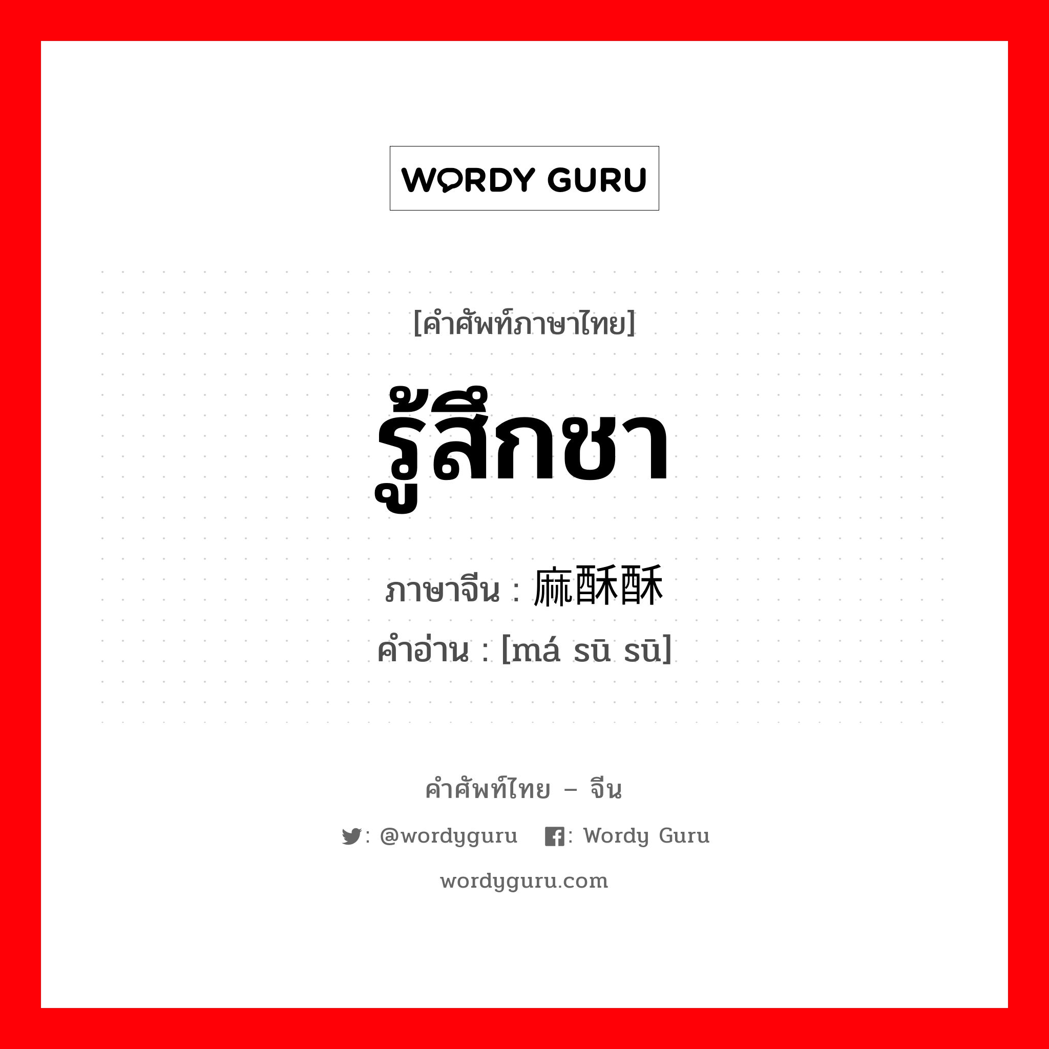 รู้สึกชา ภาษาจีนคืออะไร, คำศัพท์ภาษาไทย - จีน รู้สึกชา ภาษาจีน 麻酥酥 คำอ่าน [má sū sū]