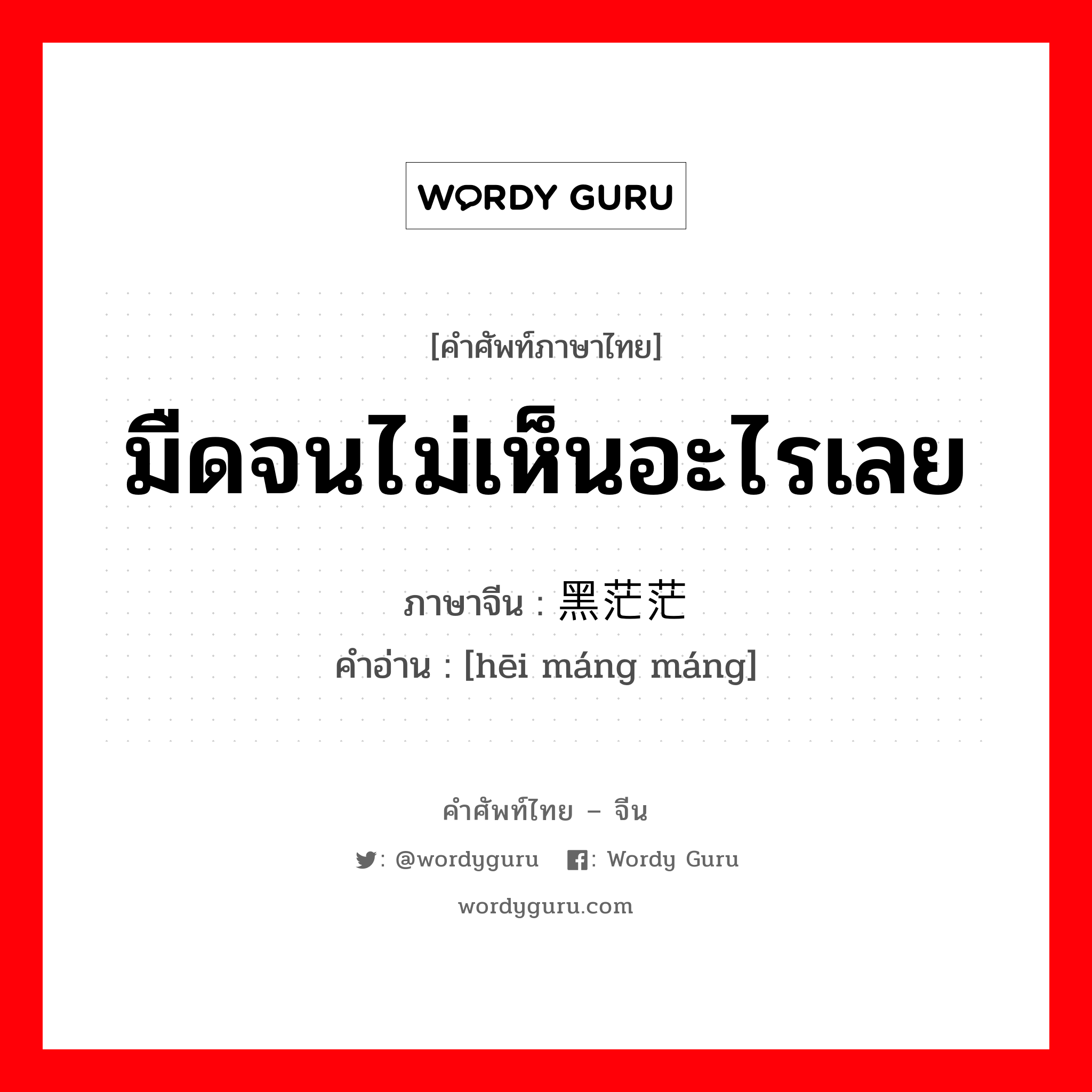 มืดจนไม่เห็นอะไรเลย ภาษาจีนคืออะไร, คำศัพท์ภาษาไทย - จีน มืดจนไม่เห็นอะไรเลย ภาษาจีน 黑茫茫 คำอ่าน [hēi máng máng]