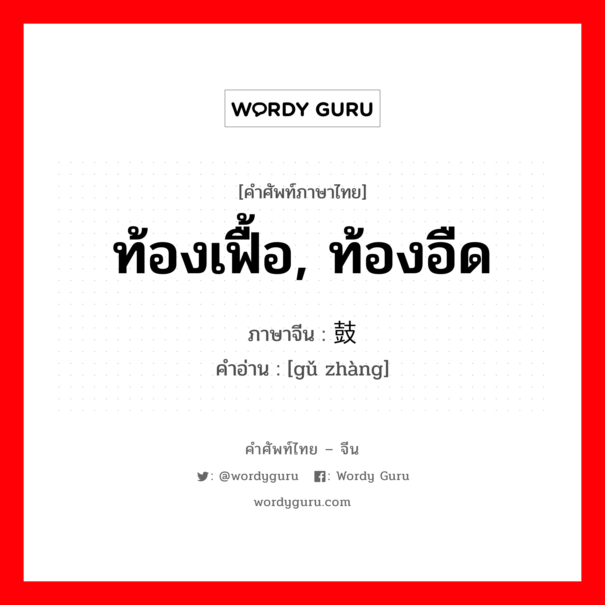 ท้องเฟื้อ, ท้องอืด ภาษาจีนคืออะไร, คำศัพท์ภาษาไทย - จีน ท้องเฟื้อ, ท้องอืด ภาษาจีน 鼓胀 คำอ่าน [gǔ zhàng]