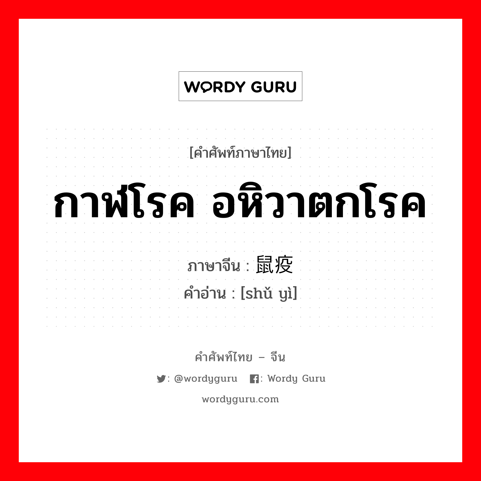 กาฬโรค อหิวาตกโรค ภาษาจีนคืออะไร, คำศัพท์ภาษาไทย - จีน กาฬโรค อหิวาตกโรค ภาษาจีน 鼠疫 คำอ่าน [shǔ yì]