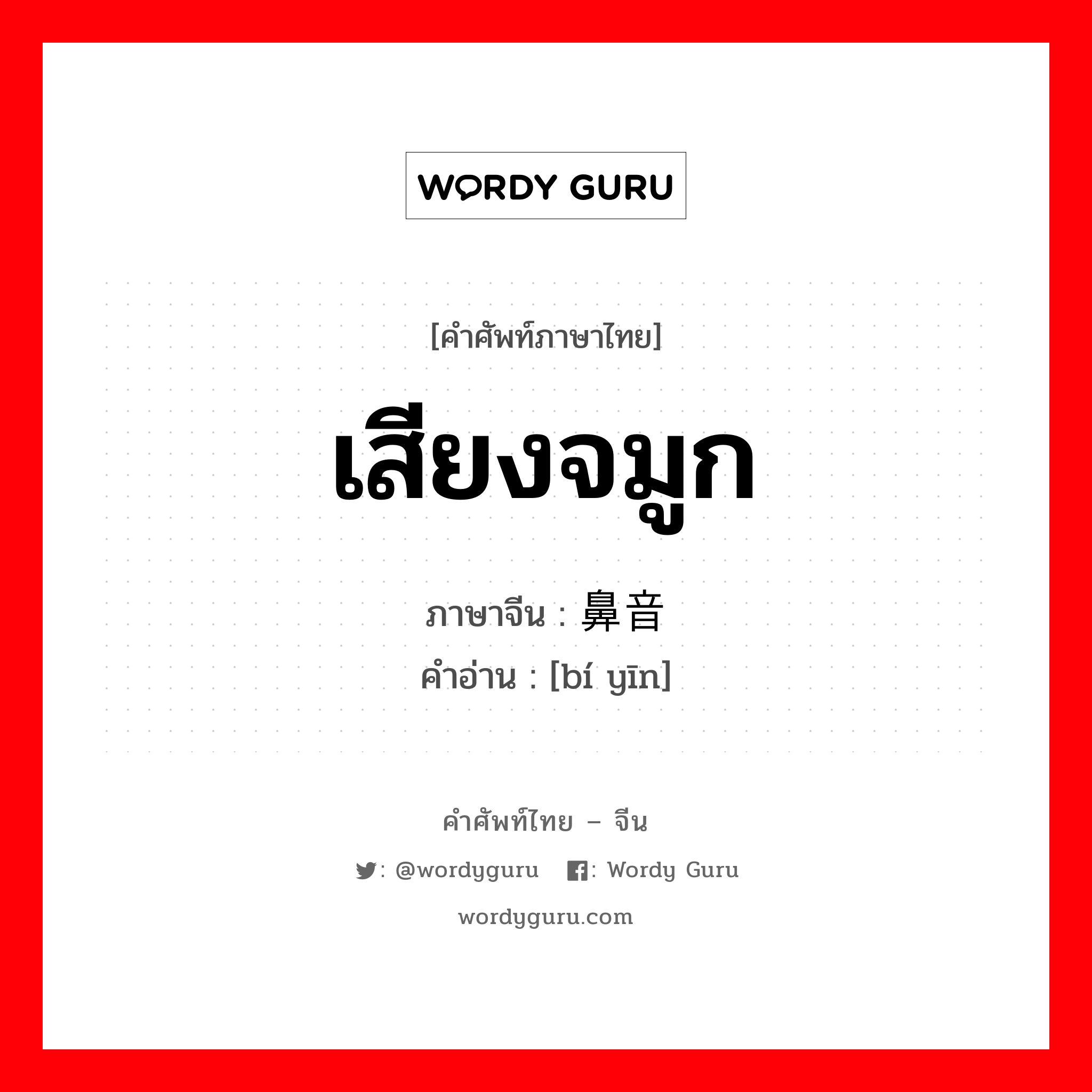 เสียงจมูก ภาษาจีนคืออะไร, คำศัพท์ภาษาไทย - จีน เสียงจมูก ภาษาจีน 鼻音 คำอ่าน [bí yīn]