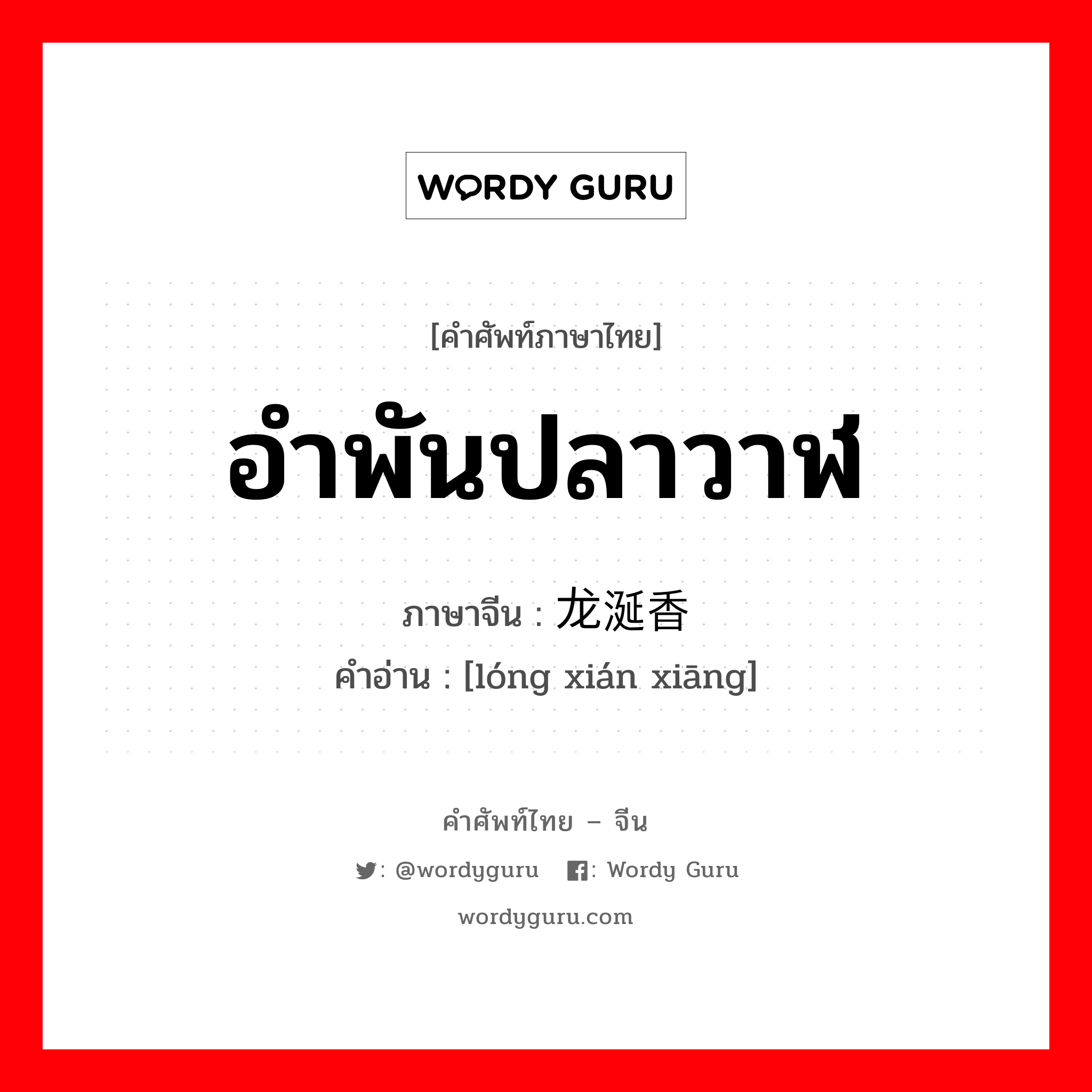 อำพันปลาวาฬ ภาษาจีนคืออะไร, คำศัพท์ภาษาไทย - จีน อำพันปลาวาฬ ภาษาจีน 龙涎香 คำอ่าน [lóng xián xiāng]