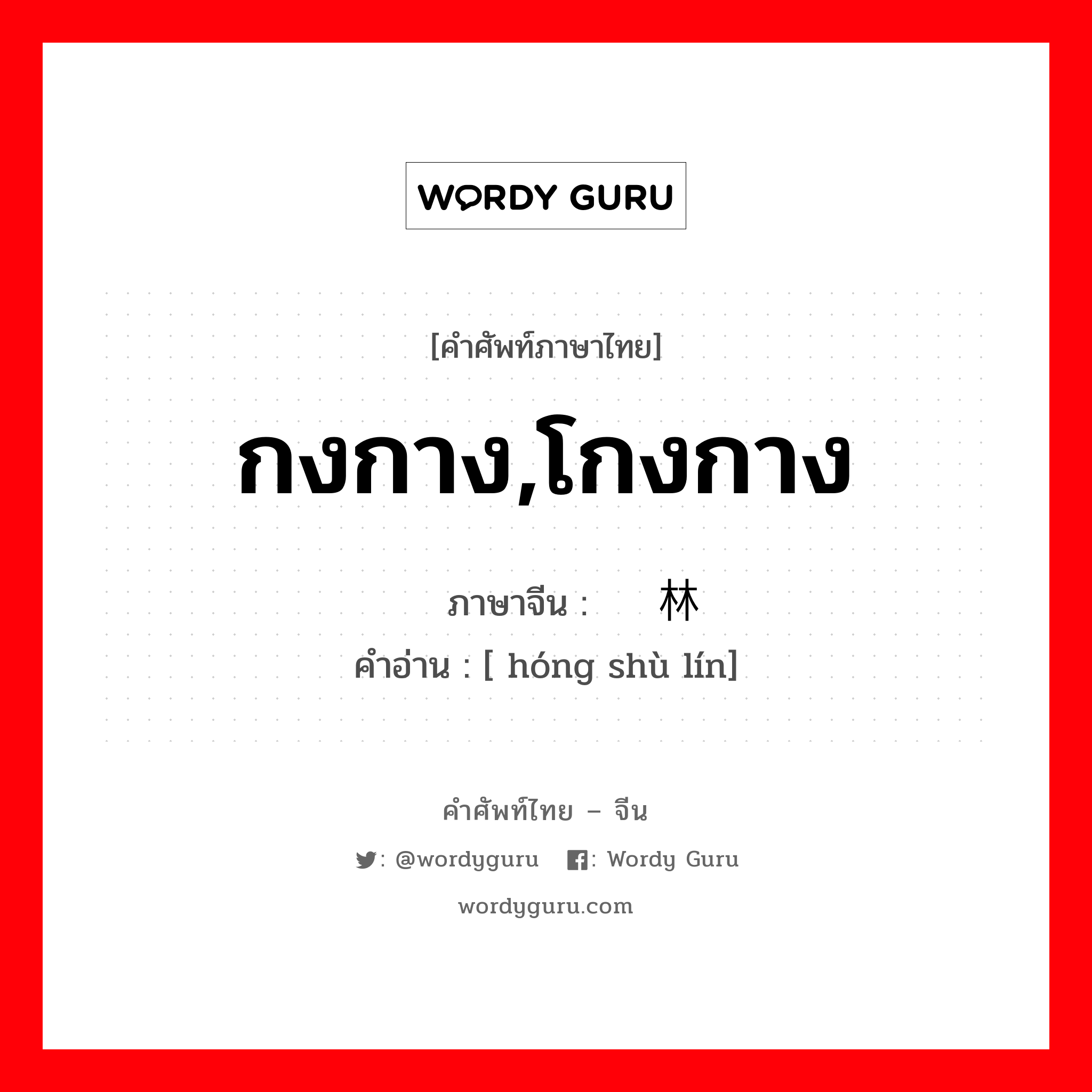 กงกาง,โกงกาง ภาษาจีนคืออะไร, คำศัพท์ภาษาไทย - จีน กงกาง,โกงกาง ภาษาจีน 红树林 คำอ่าน [ hóng shù lín]