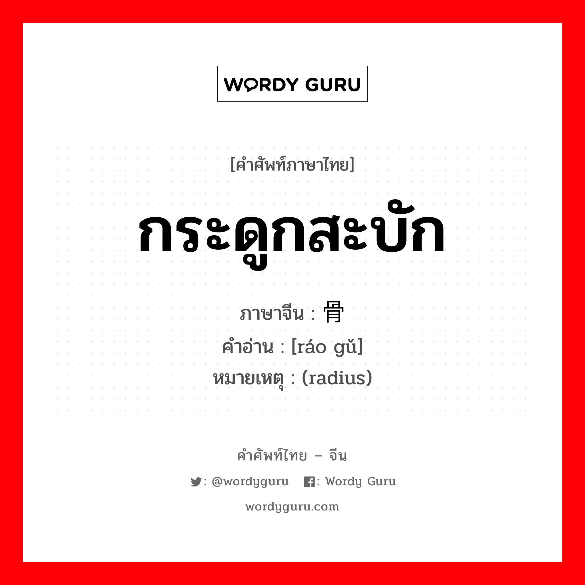 กระดูกสะบัก ภาษาจีนคืออะไร, คำศัพท์ภาษาไทย - จีน กระดูกสะบัก ภาษาจีน 桡骨 คำอ่าน [ráo gǔ] หมายเหตุ (radius)