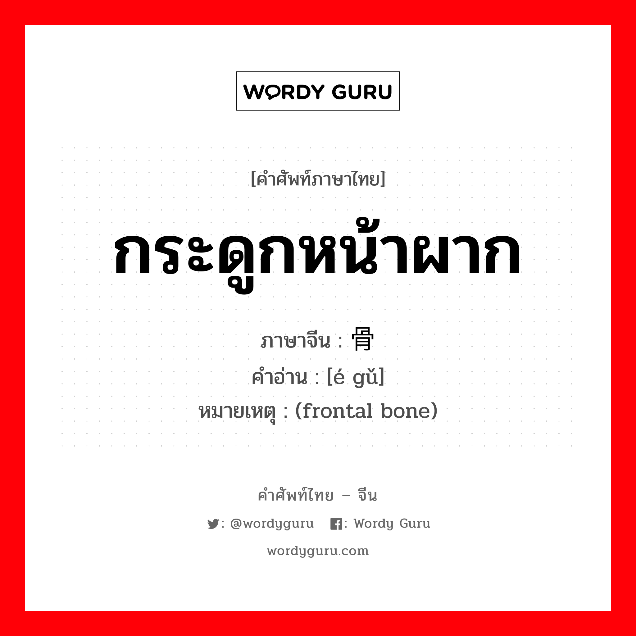 กระดูกหน้าผาก ภาษาจีนคืออะไร, คำศัพท์ภาษาไทย - จีน กระดูกหน้าผาก ภาษาจีน 额骨 คำอ่าน [é gǔ] หมายเหตุ (frontal bone)