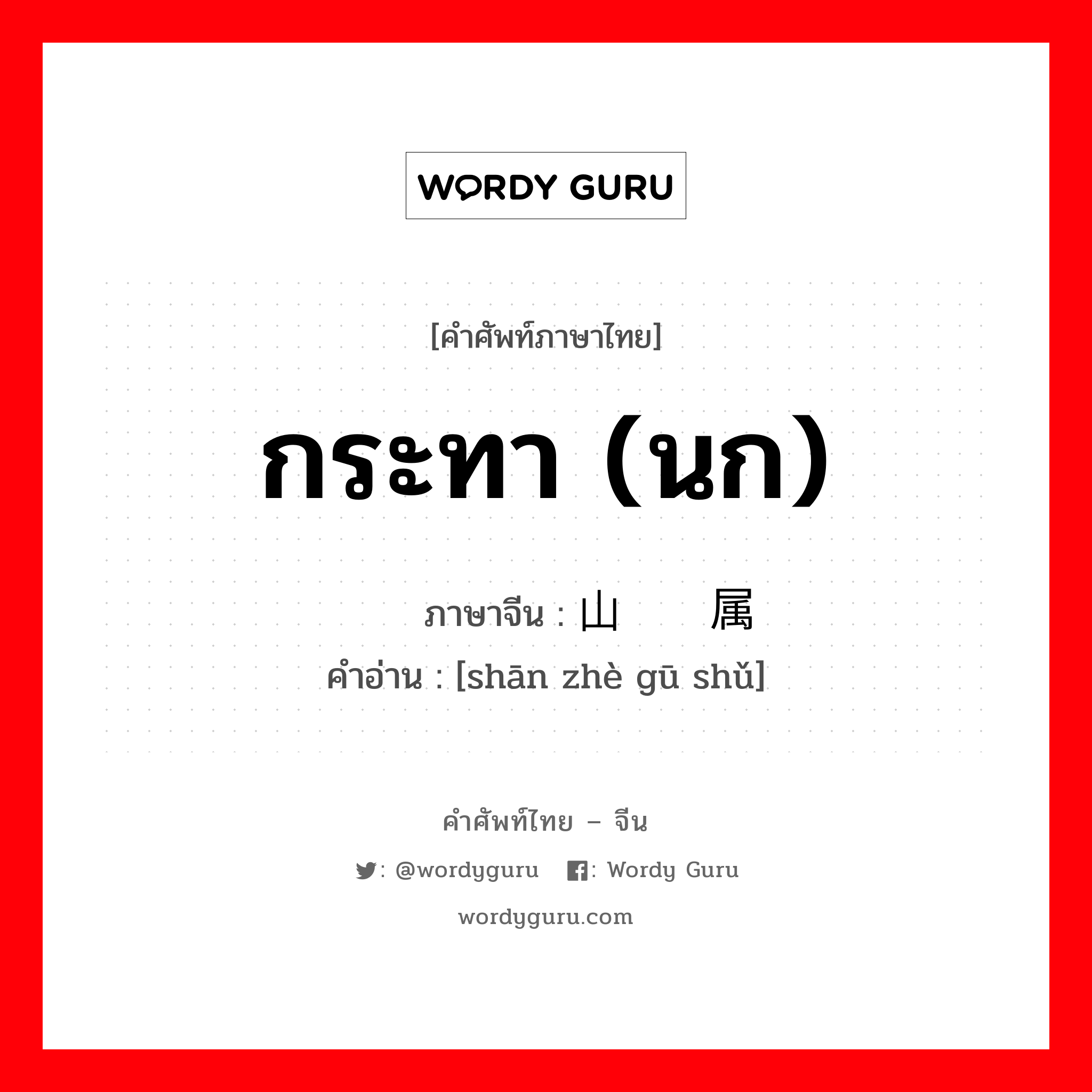 กระทา (นก) ภาษาจีนคืออะไร, คำศัพท์ภาษาไทย - จีน กระทา (นก) ภาษาจีน 山鹧鸪属 คำอ่าน [shān zhè gū shǔ]