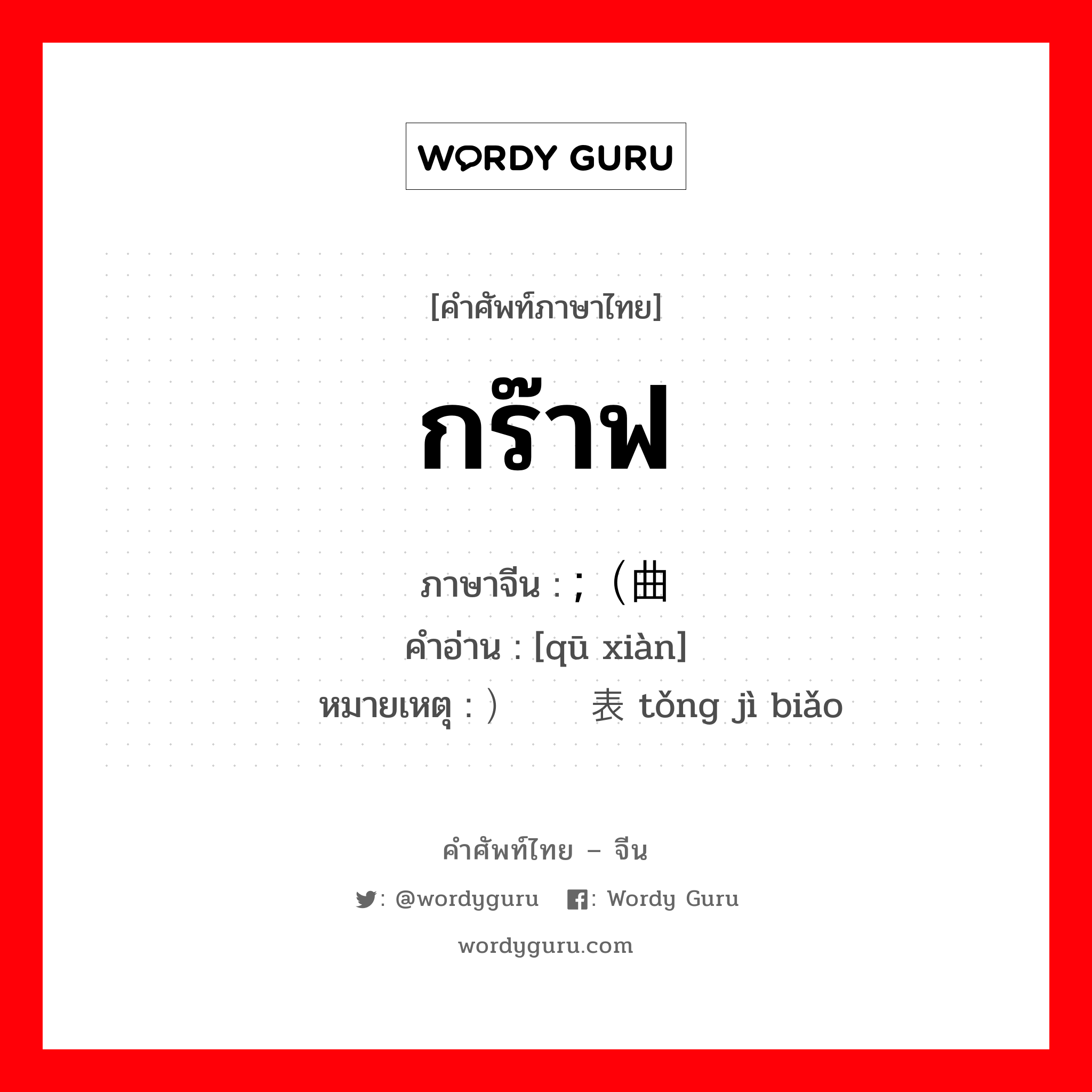 กร๊าฟ ภาษาจีนคืออะไร, คำศัพท์ภาษาไทย - จีน กร๊าฟ ภาษาจีน ;（曲线 คำอ่าน [qū xiàn] หมายเหตุ ）统计表 tǒng jì biǎo