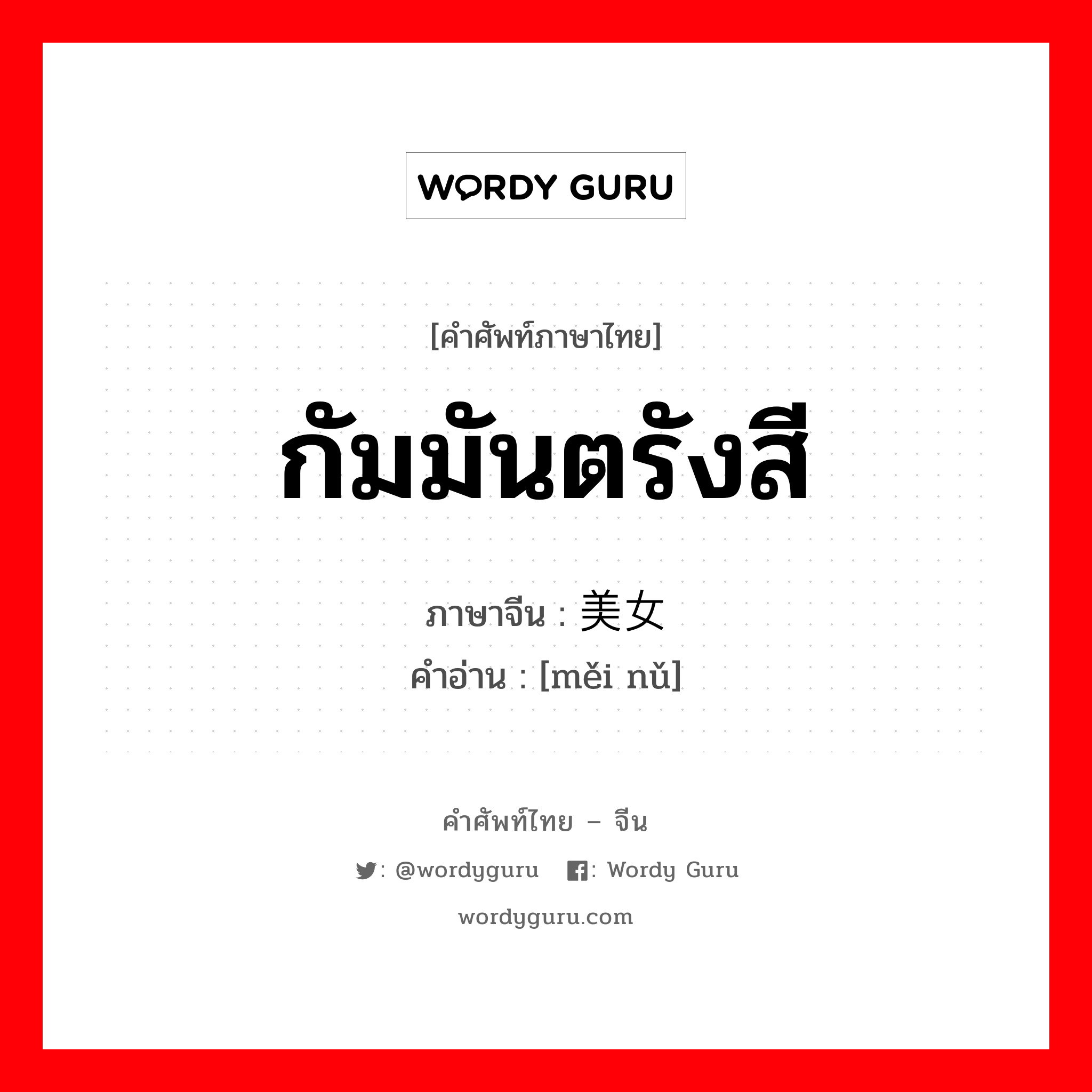 กัมมันตรังสี ภาษาจีนคืออะไร, คำศัพท์ภาษาไทย - จีน กัมมันตรังสี ภาษาจีน 美女 คำอ่าน [měi nǔ]