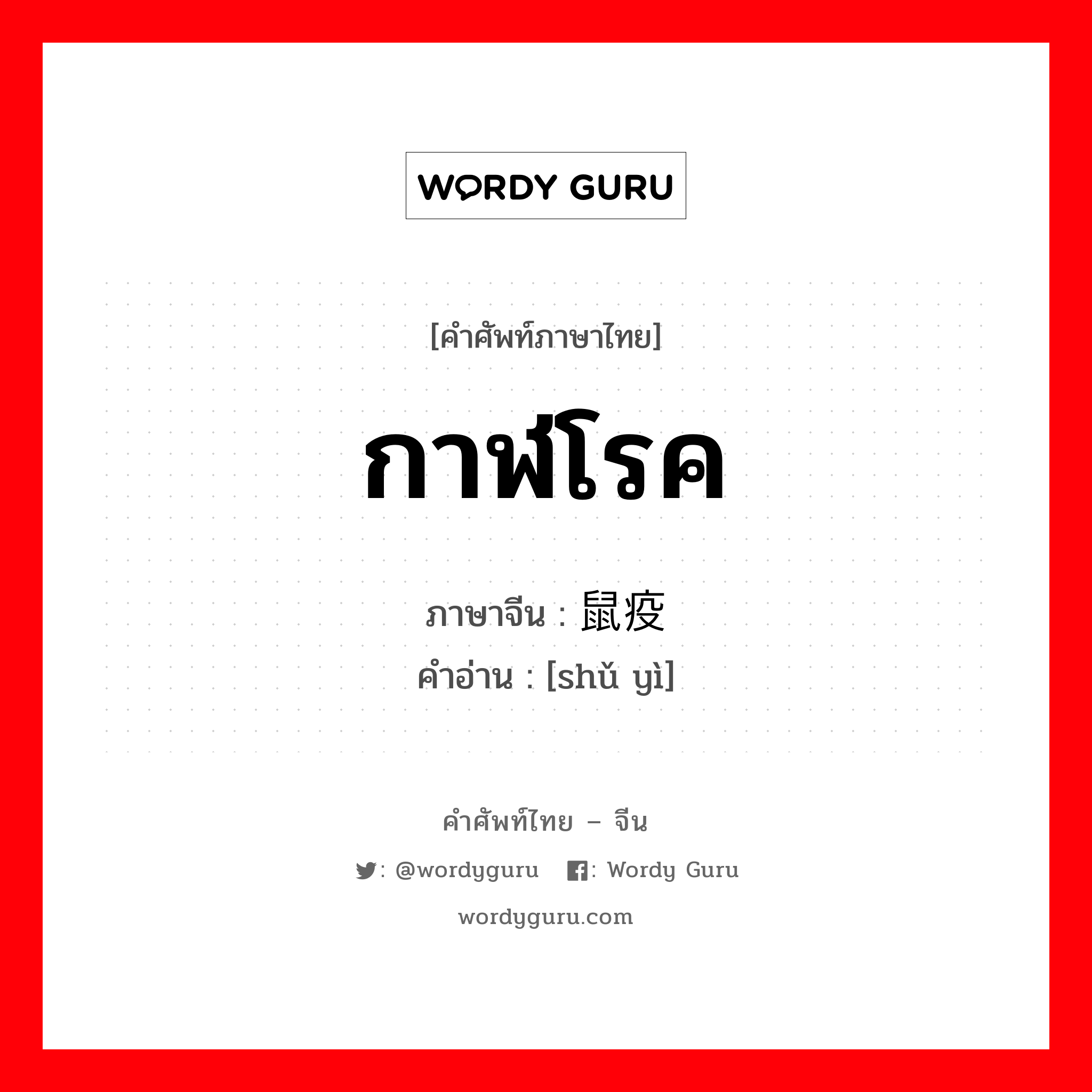 กาฬโรค ภาษาจีนคืออะไร, คำศัพท์ภาษาไทย - จีน กาฬโรค ภาษาจีน 鼠疫 คำอ่าน [shǔ yì]