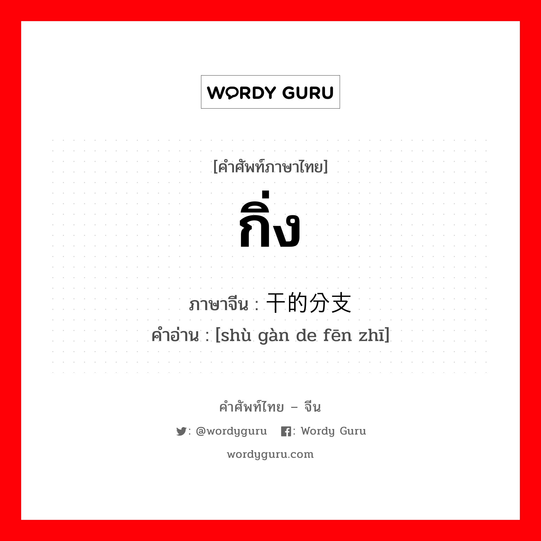 กิ่ง ภาษาจีนคืออะไร, คำศัพท์ภาษาไทย - จีน กิ่ง ภาษาจีน 树干的分支 คำอ่าน [shù gàn de fēn zhī]