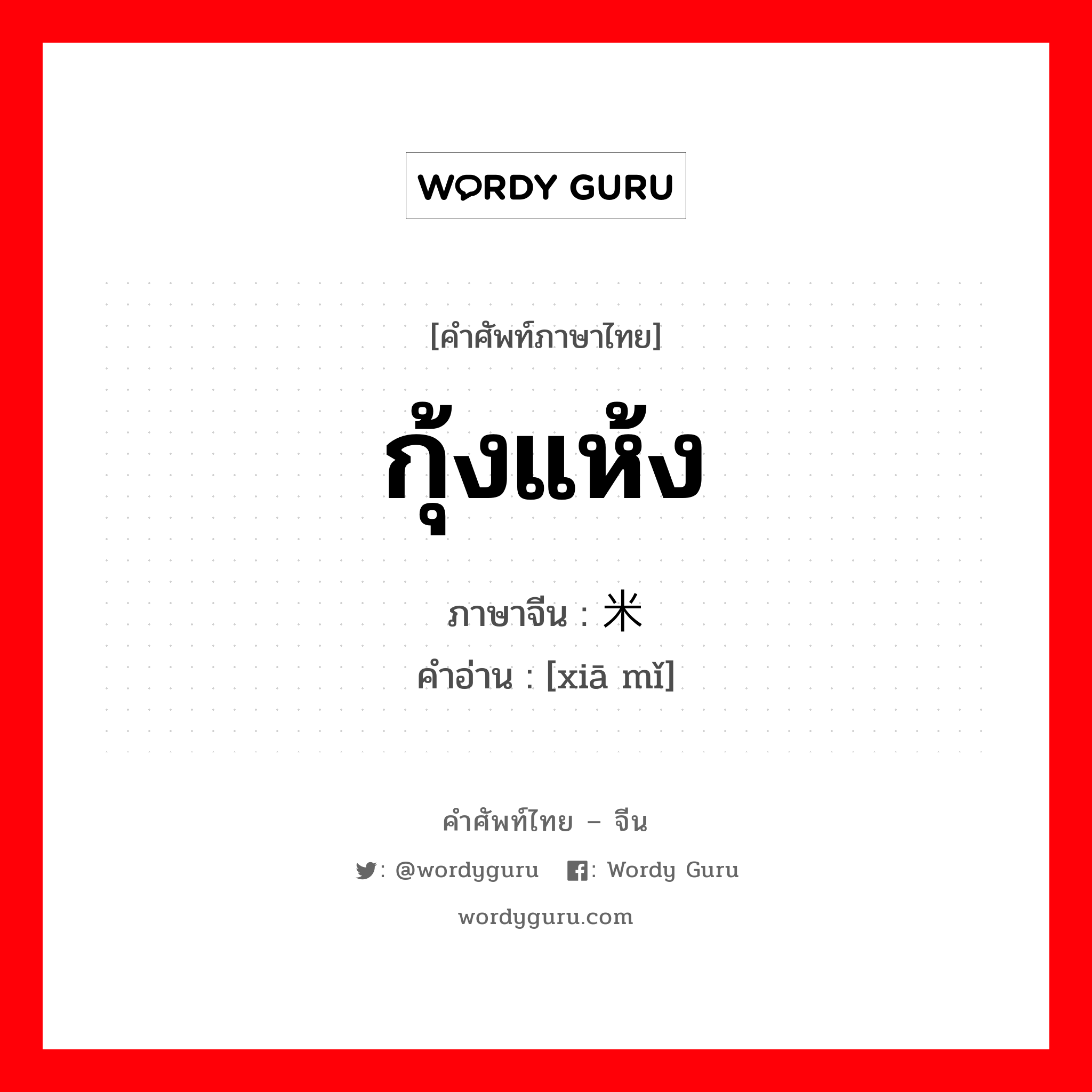 กุ้งแห้ง ภาษาจีนคืออะไร, คำศัพท์ภาษาไทย - จีน กุ้งแห้ง ภาษาจีน 虾米 คำอ่าน [xiā mǐ]