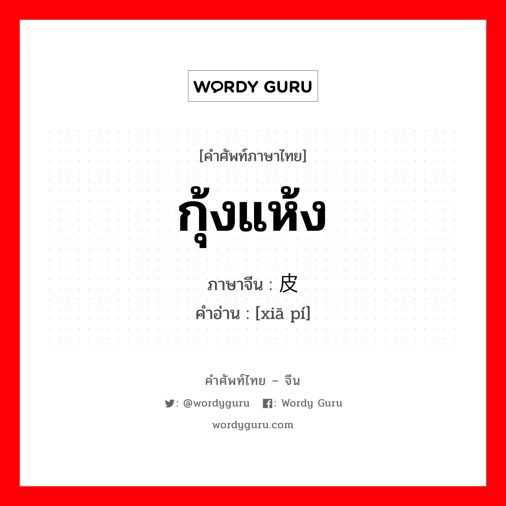 กุ้งแห้ง ภาษาจีนคืออะไร, คำศัพท์ภาษาไทย - จีน กุ้งแห้ง ภาษาจีน 虾皮 คำอ่าน [xiā pí]