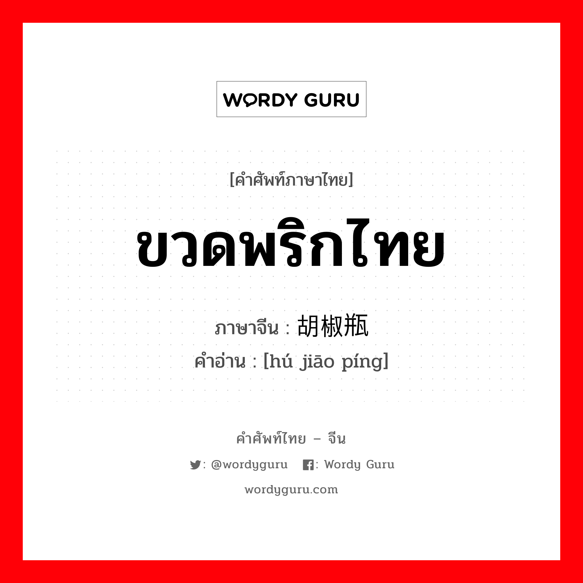 ขวดพริกไทย ภาษาจีนคืออะไร, คำศัพท์ภาษาไทย - จีน ขวดพริกไทย ภาษาจีน 胡椒瓶 คำอ่าน [hú jiāo píng]