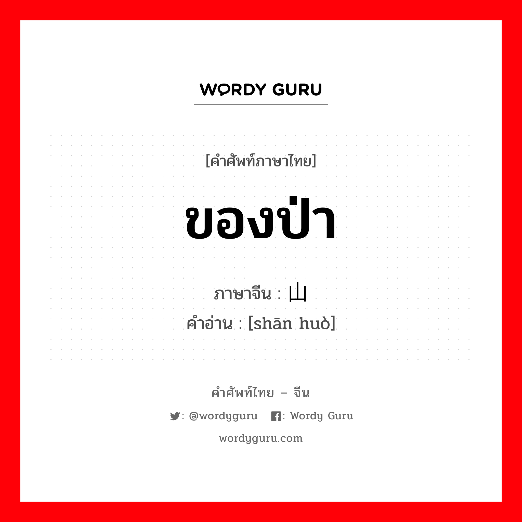 ของป่า ภาษาจีนคืออะไร, คำศัพท์ภาษาไทย - จีน ของป่า ภาษาจีน 山货 คำอ่าน [shān huò]