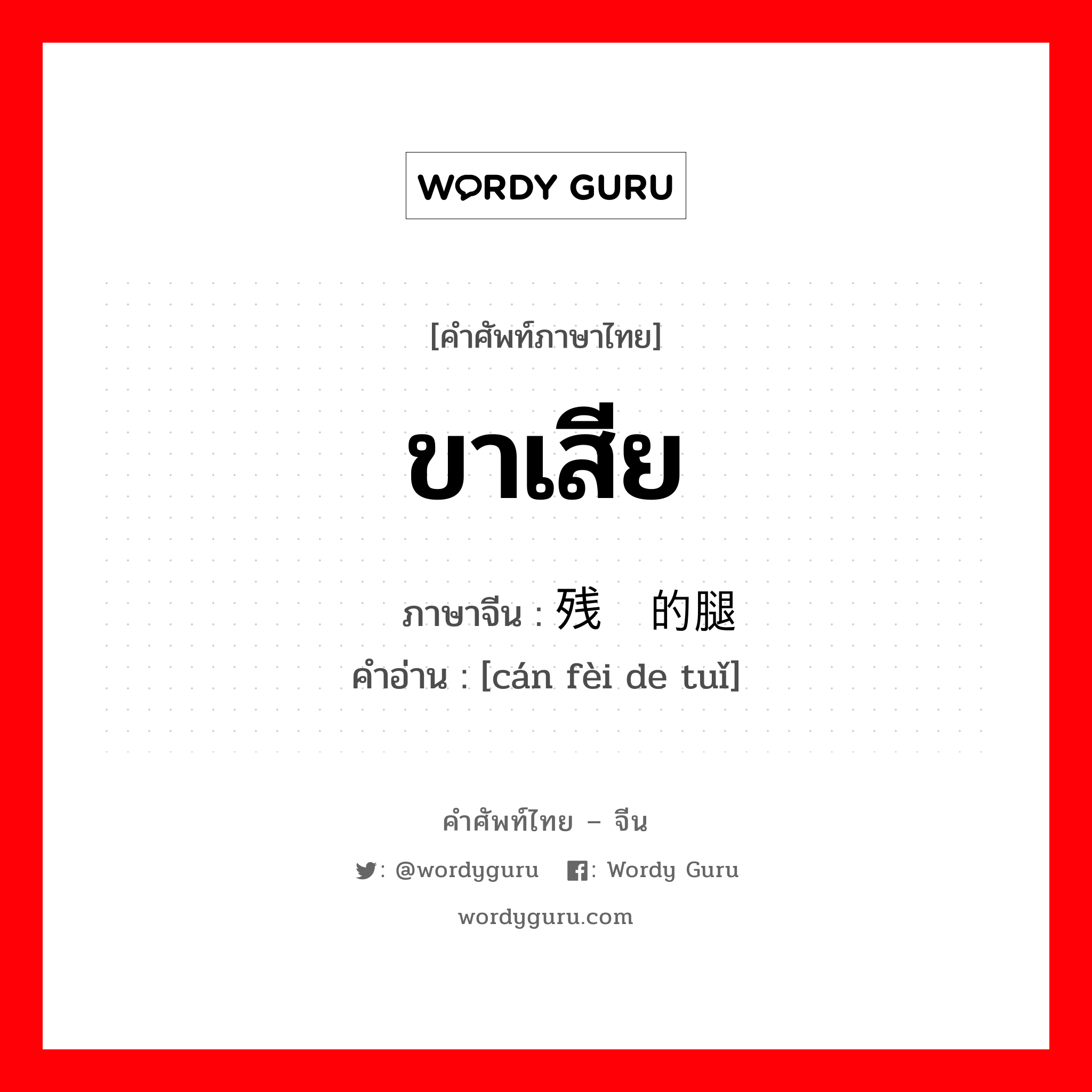 ขาเสีย ภาษาจีนคืออะไร, คำศัพท์ภาษาไทย - จีน ขาเสีย ภาษาจีน 残废的腿 คำอ่าน [cán fèi de tuǐ]