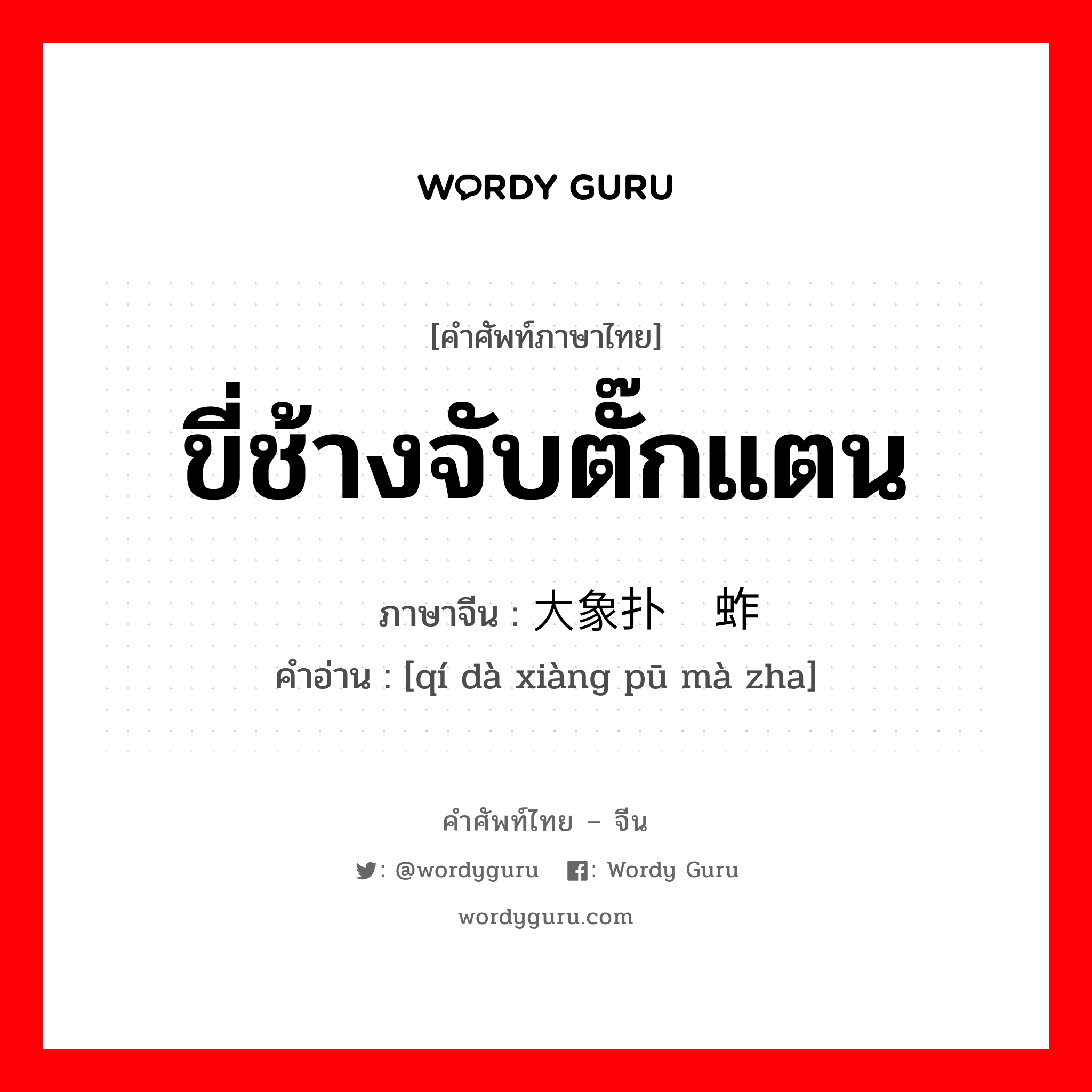 ขี่ช้างจับตั๊กแตน ภาษาจีนคืออะไร, คำศัพท์ภาษาไทย - จีน ขี่ช้างจับตั๊กแตน ภาษาจีน 骑大象扑蚂蚱 คำอ่าน [qí dà xiàng pū mà zha]