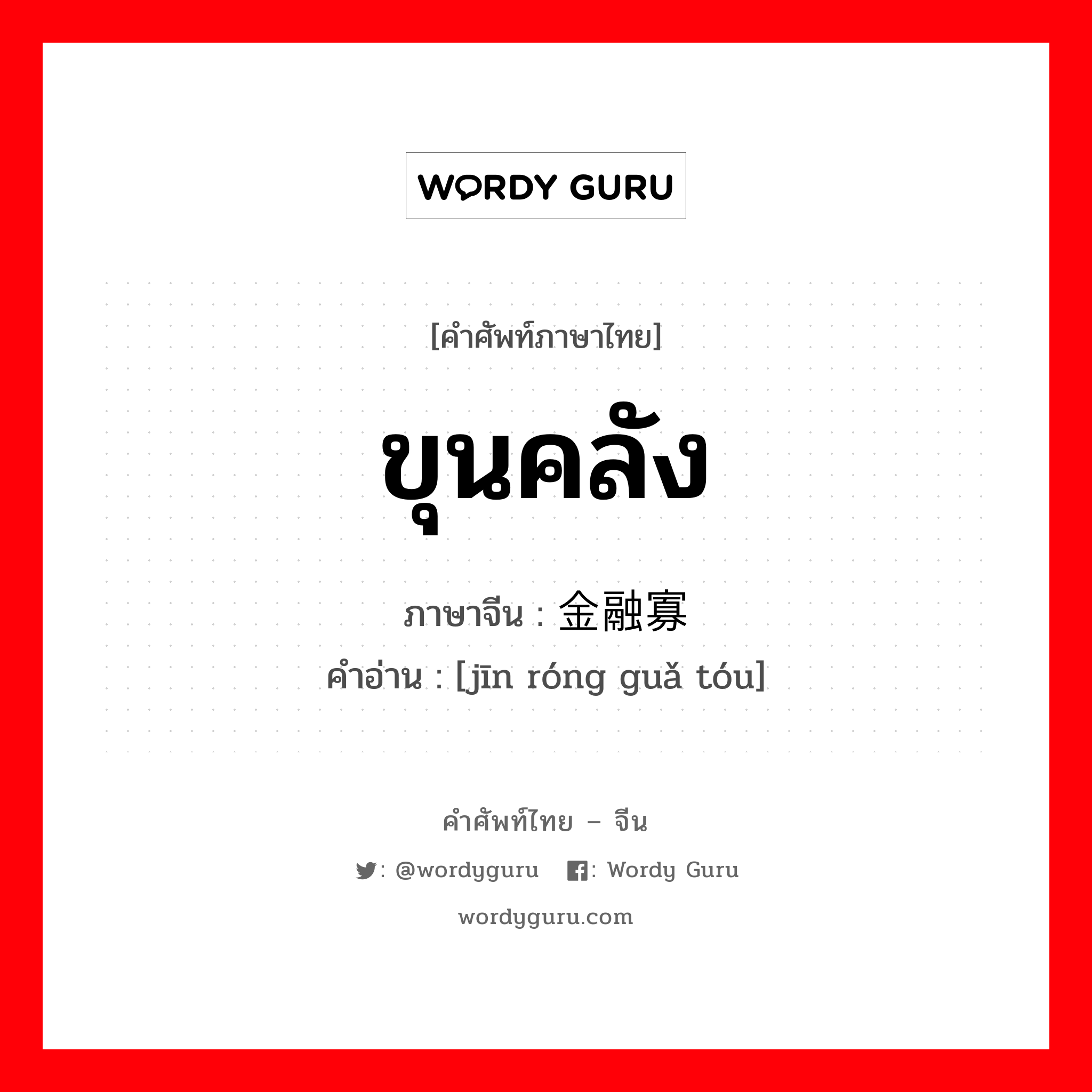 ขุนคลัง ภาษาจีนคืออะไร, คำศัพท์ภาษาไทย - จีน ขุนคลัง ภาษาจีน 金融寡头 คำอ่าน [jīn róng guǎ tóu]