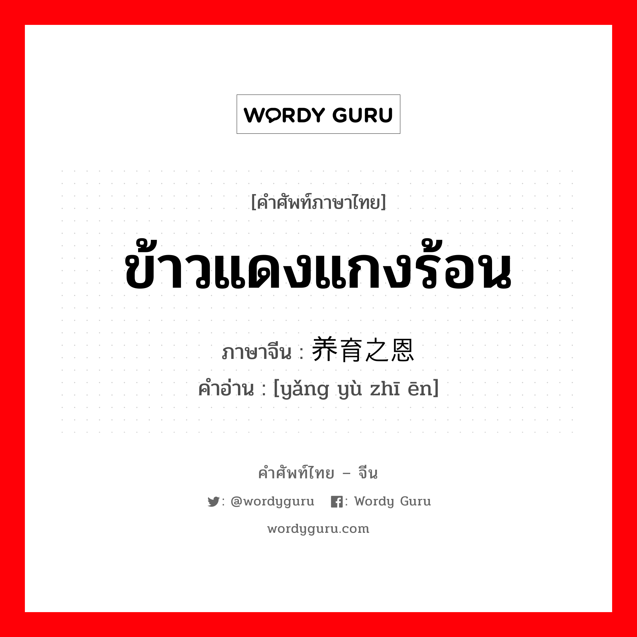 ข้าวแดงแกงร้อน ภาษาจีนคืออะไร, คำศัพท์ภาษาไทย - จีน ข้าวแดงแกงร้อน ภาษาจีน 养育之恩 คำอ่าน [yǎng yù zhī ēn]