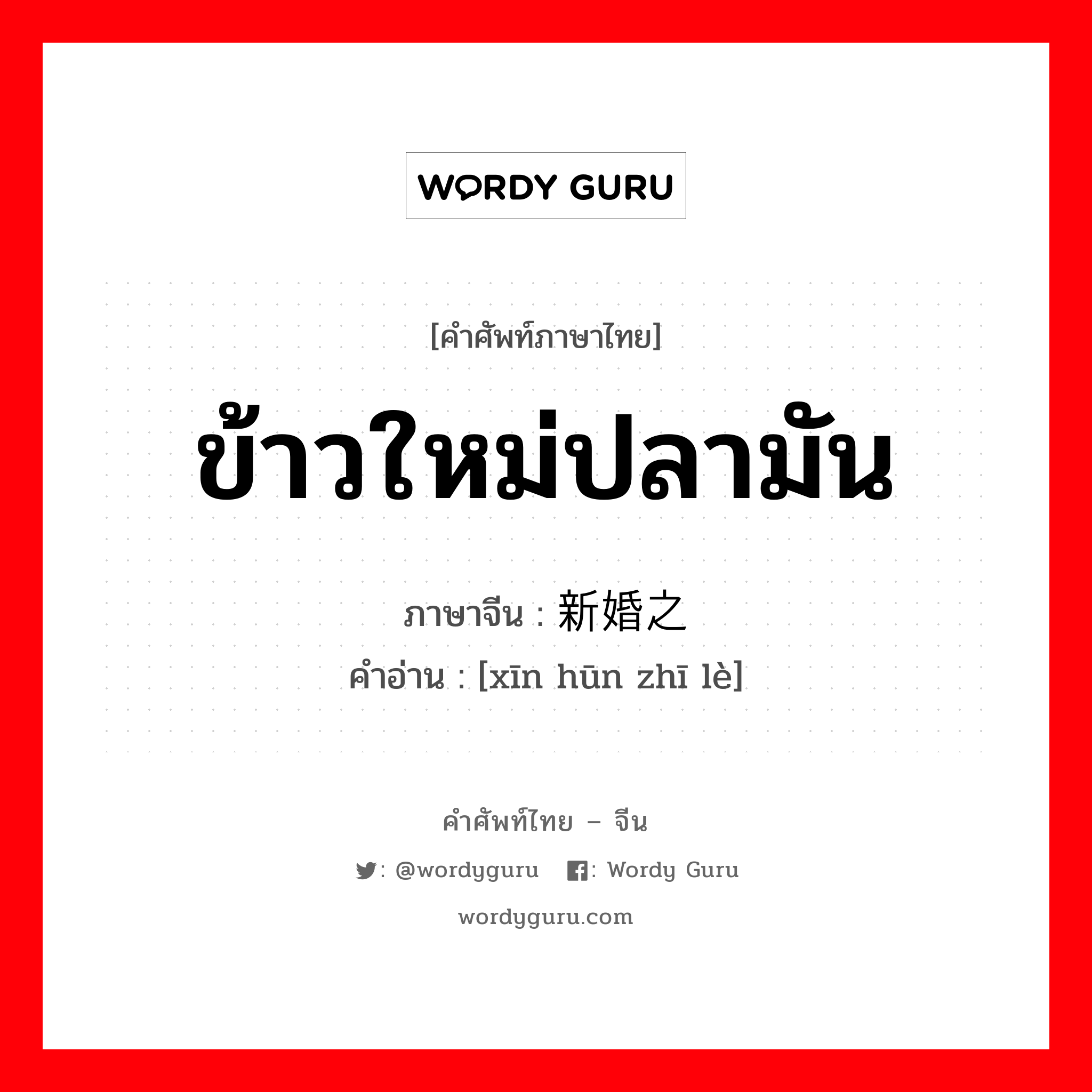 ข้าวใหม่ปลามัน ภาษาจีนคืออะไร, คำศัพท์ภาษาไทย - จีน ข้าวใหม่ปลามัน ภาษาจีน 新婚之乐 คำอ่าน [xīn hūn zhī lè]