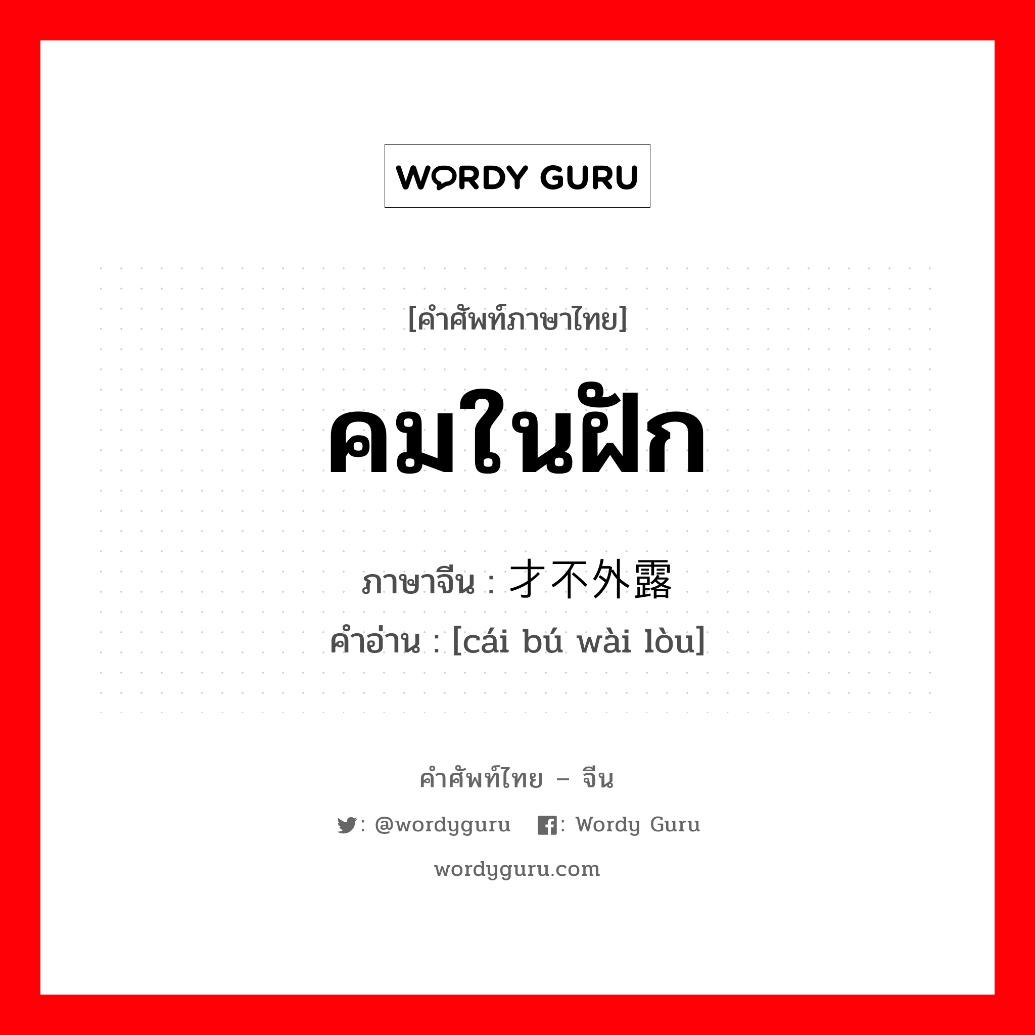 คมในฝัก ภาษาจีนคืออะไร, คำศัพท์ภาษาไทย - จีน คมในฝัก ภาษาจีน 才不外露 คำอ่าน [cái bú wài lòu]