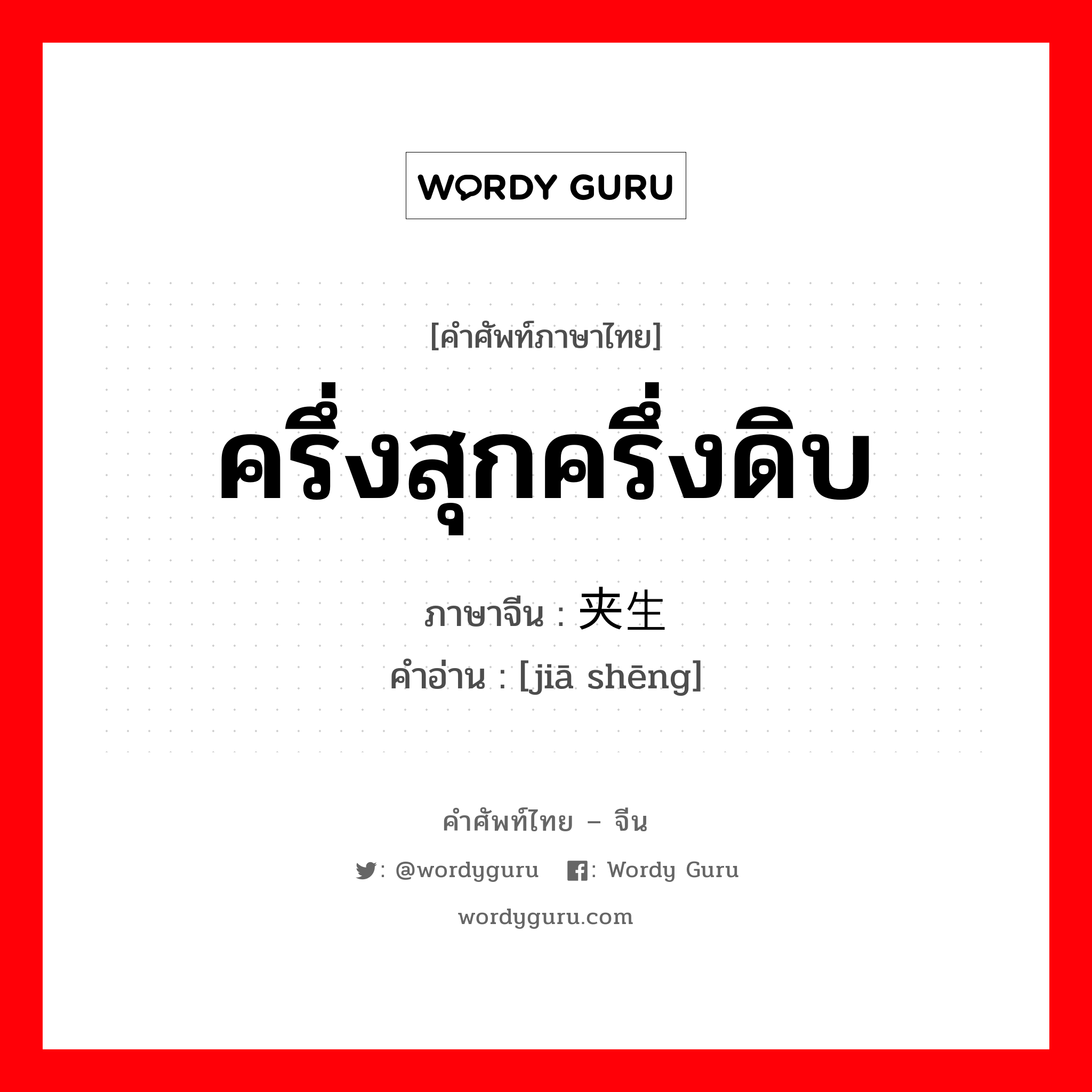 ครึ่งสุกครึ่งดิบ ภาษาจีนคืออะไร, คำศัพท์ภาษาไทย - จีน ครึ่งสุกครึ่งดิบ ภาษาจีน 夹生 คำอ่าน [jiā shēng]