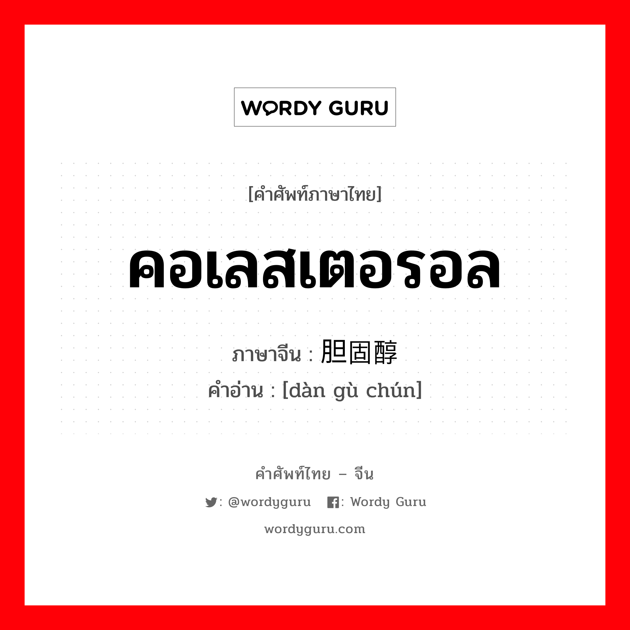 คอเลสเตอรอล ภาษาจีนคืออะไร, คำศัพท์ภาษาไทย - จีน คอเลสเตอรอล ภาษาจีน 胆固醇 คำอ่าน [dàn gù chún]