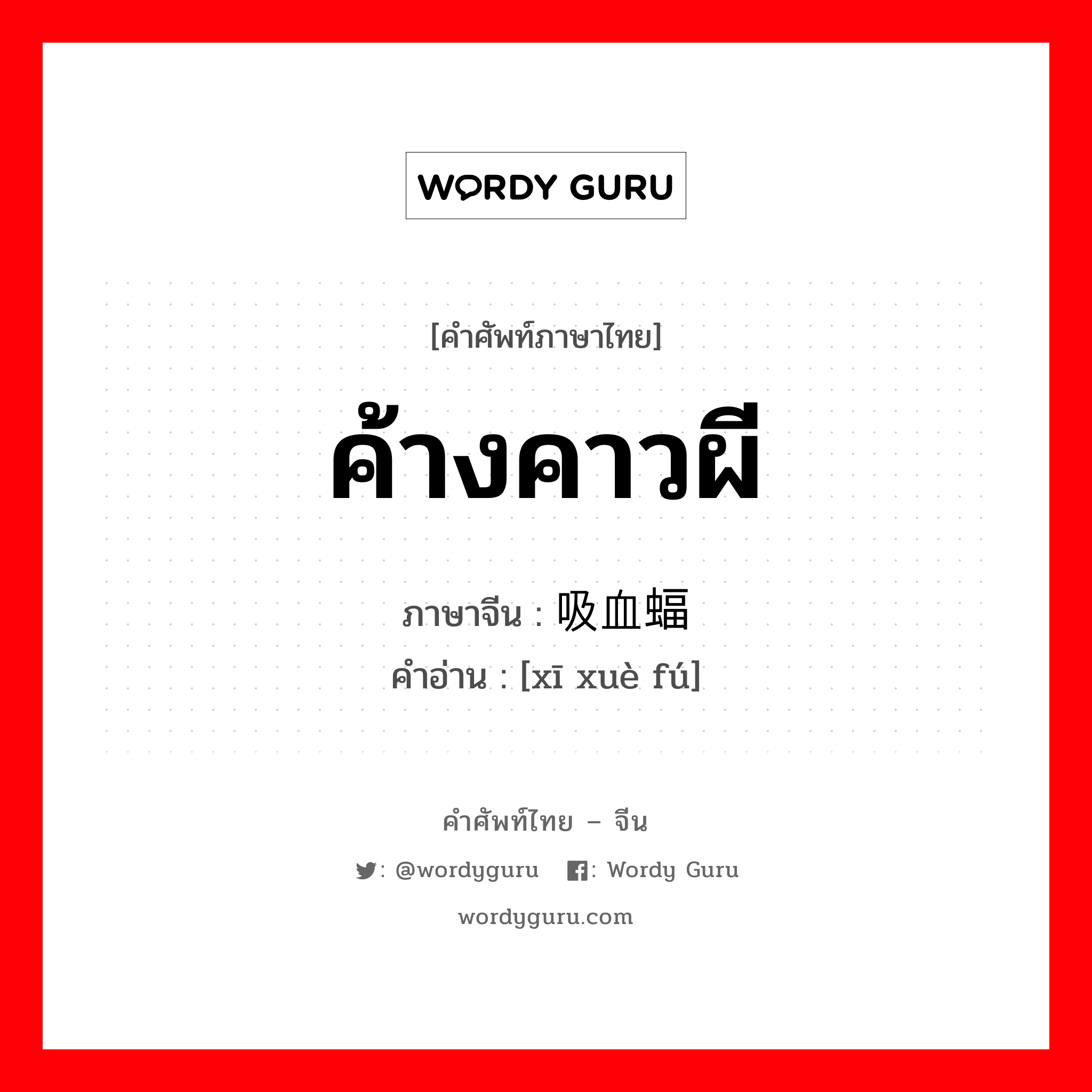 ค้างคาวผี ภาษาจีนคืออะไร, คำศัพท์ภาษาไทย - จีน ค้างคาวผี ภาษาจีน 吸血蝠 คำอ่าน [xī xuè fú]