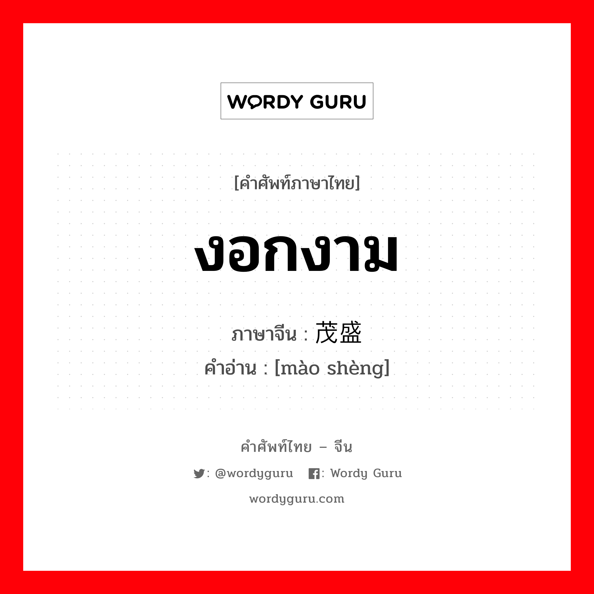 งอกงาม ภาษาจีนคืออะไร, คำศัพท์ภาษาไทย - จีน งอกงาม ภาษาจีน 茂盛 คำอ่าน [mào shèng]