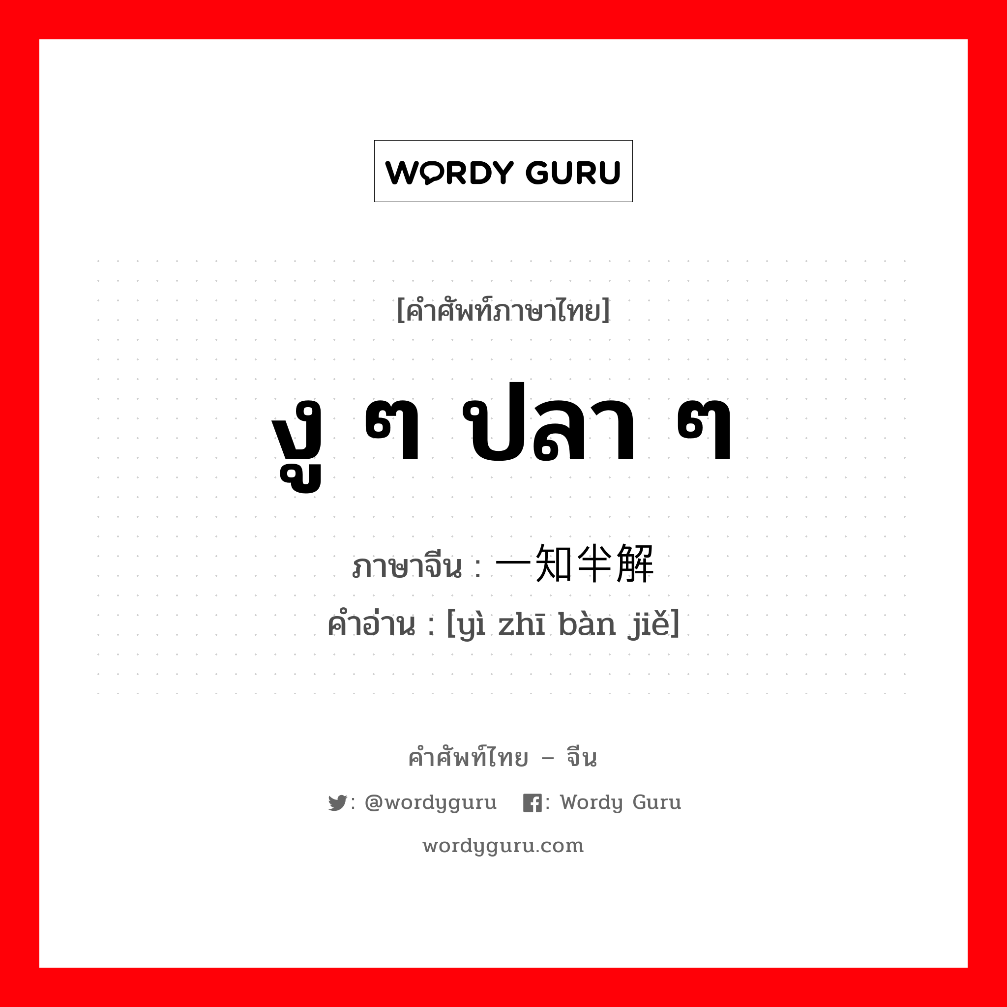 งู ๆ ปลา ๆ ภาษาจีนคืออะไร, คำศัพท์ภาษาไทย - จีน งู ๆ ปลา ๆ ภาษาจีน 一知半解 คำอ่าน [yì zhī bàn jiě]