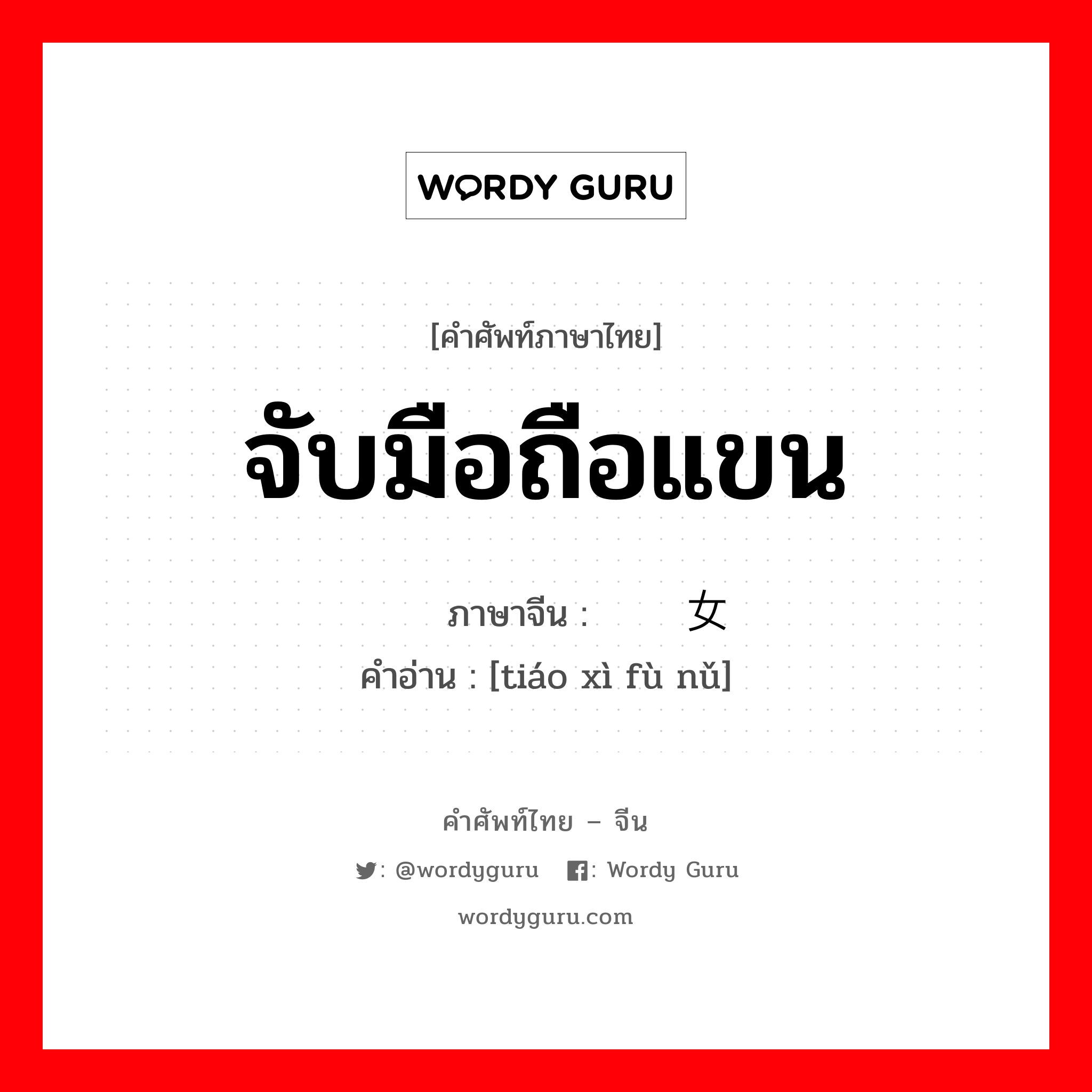 จับมือถือแขน ภาษาจีนคืออะไร, คำศัพท์ภาษาไทย - จีน จับมือถือแขน ภาษาจีน 调戏妇女 คำอ่าน [tiáo xì fù nǔ]