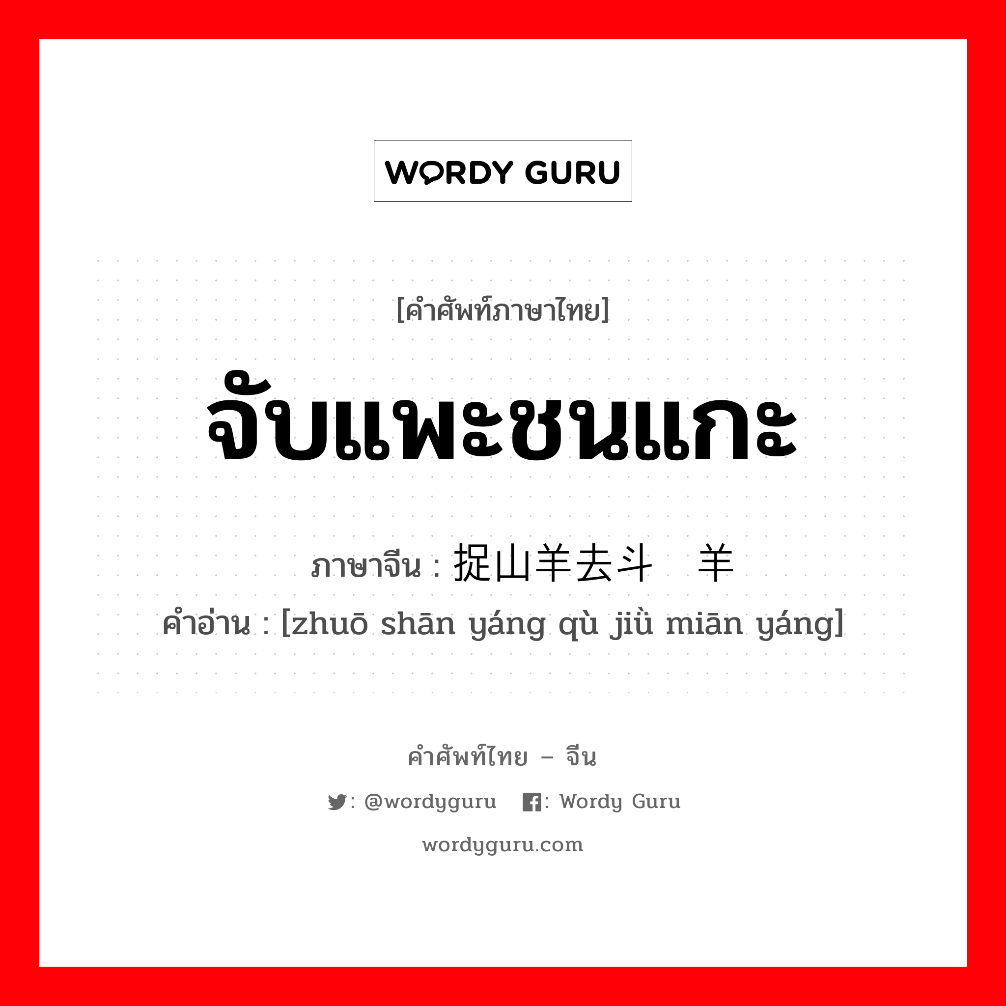 จับแพะชนแกะ ภาษาจีนคืออะไร, คำศัพท์ภาษาไทย - จีน จับแพะชนแกะ ภาษาจีน 捉山羊去斗绵羊 คำอ่าน [zhuō shān yáng qù jiǜ miān yáng]