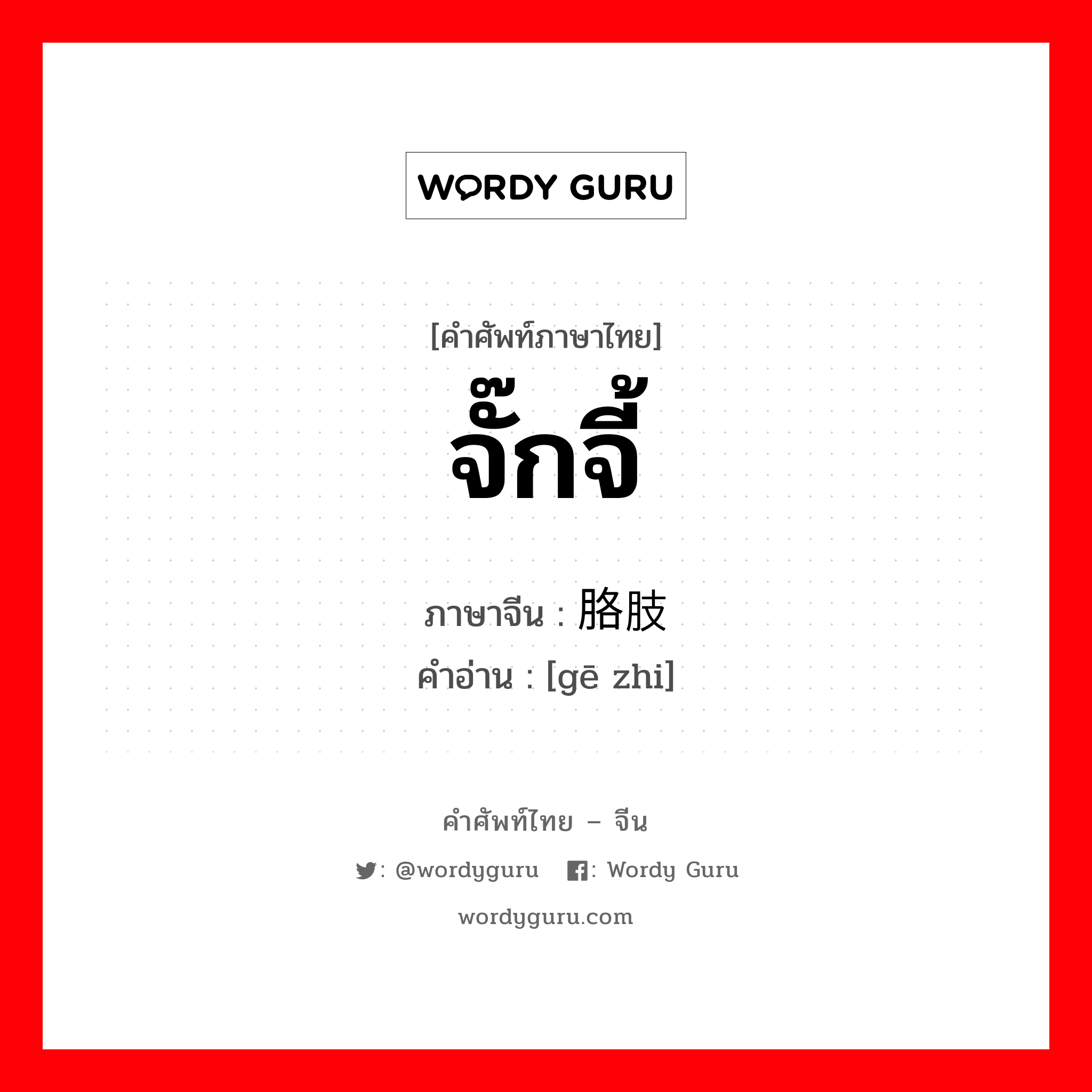 จั๊กจี้ ภาษาจีนคืออะไร, คำศัพท์ภาษาไทย - จีน จั๊กจี้ ภาษาจีน 胳肢 คำอ่าน [gē zhi]