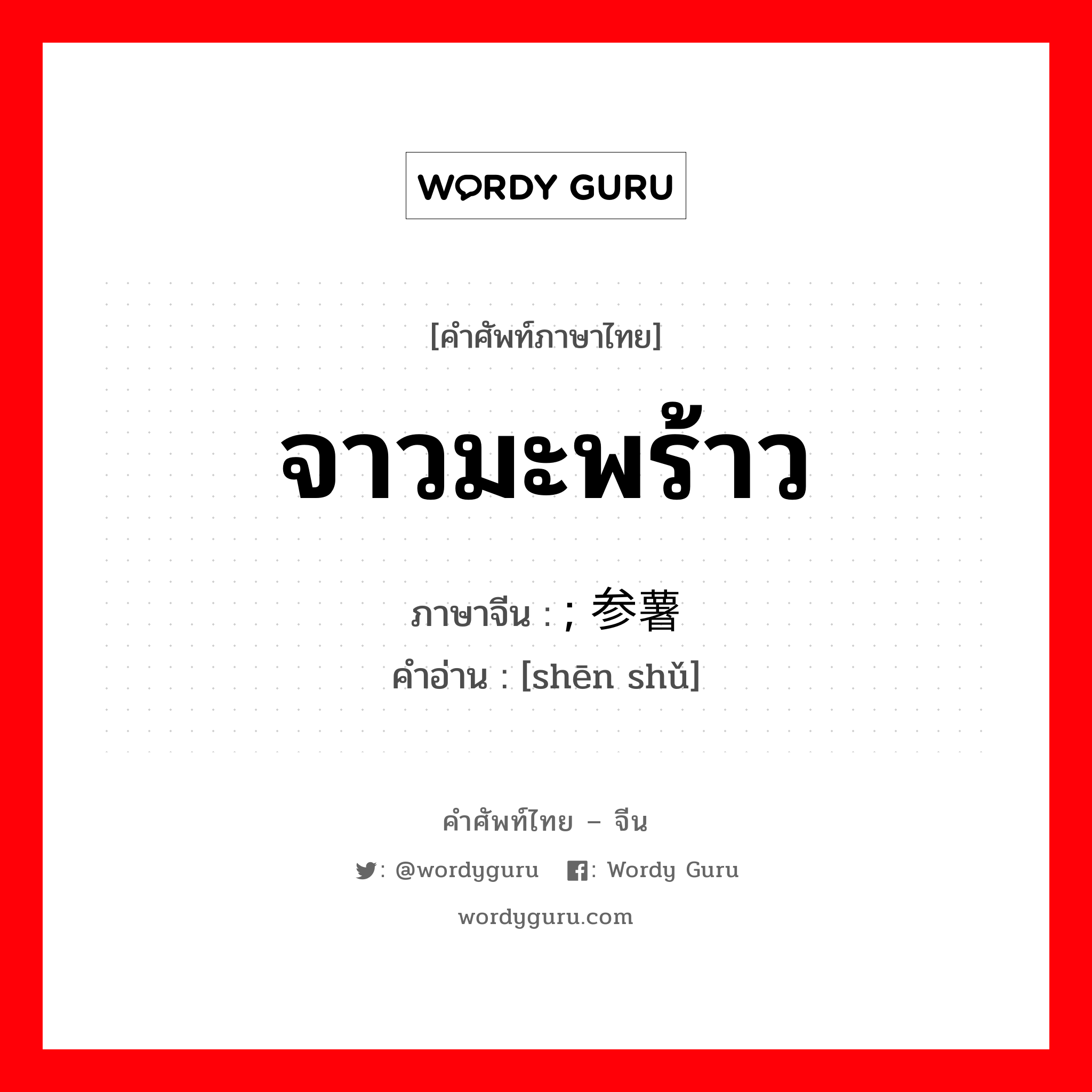 จาวมะพร้าว ภาษาจีนคืออะไร, คำศัพท์ภาษาไทย - จีน จาวมะพร้าว ภาษาจีน ; 参薯 คำอ่าน [shēn shǔ]