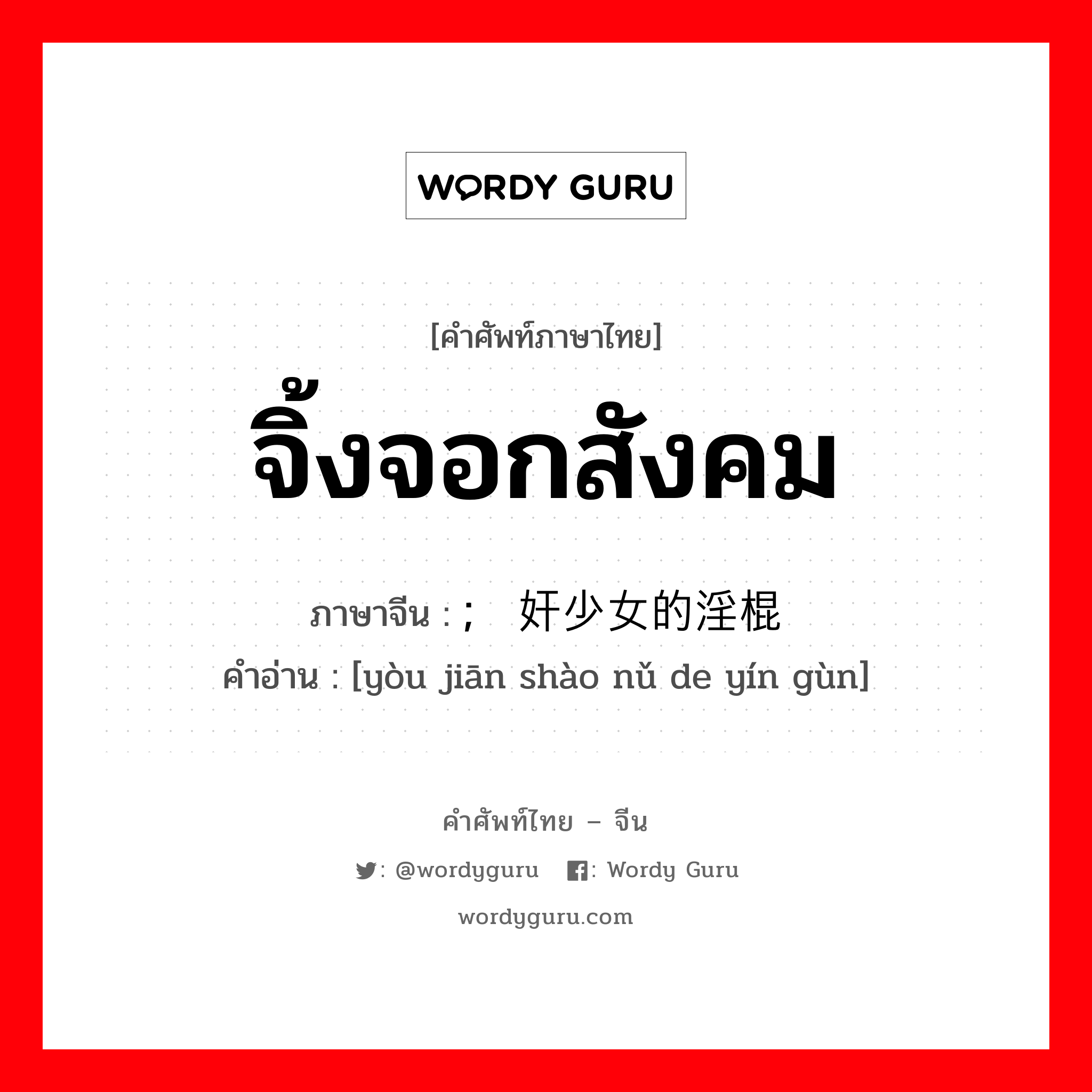 จิ้งจอกสังคม ภาษาจีนคืออะไร, คำศัพท์ภาษาไทย - จีน จิ้งจอกสังคม ภาษาจีน ; 诱奸少女的淫棍 คำอ่าน [yòu jiān shào nǔ de yín gùn]