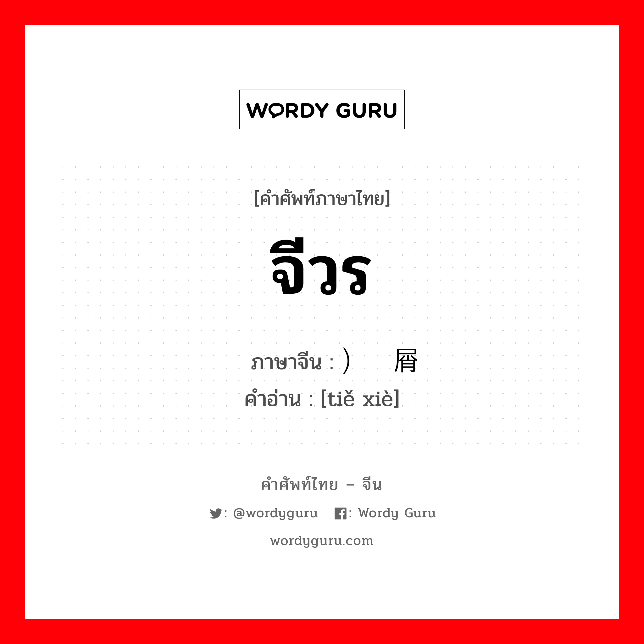 จีวร ภาษาจีนคืออะไร, คำศัพท์ภาษาไทย - จีน จีวร ภาษาจีน ）铁屑 คำอ่าน [tiě xiè]