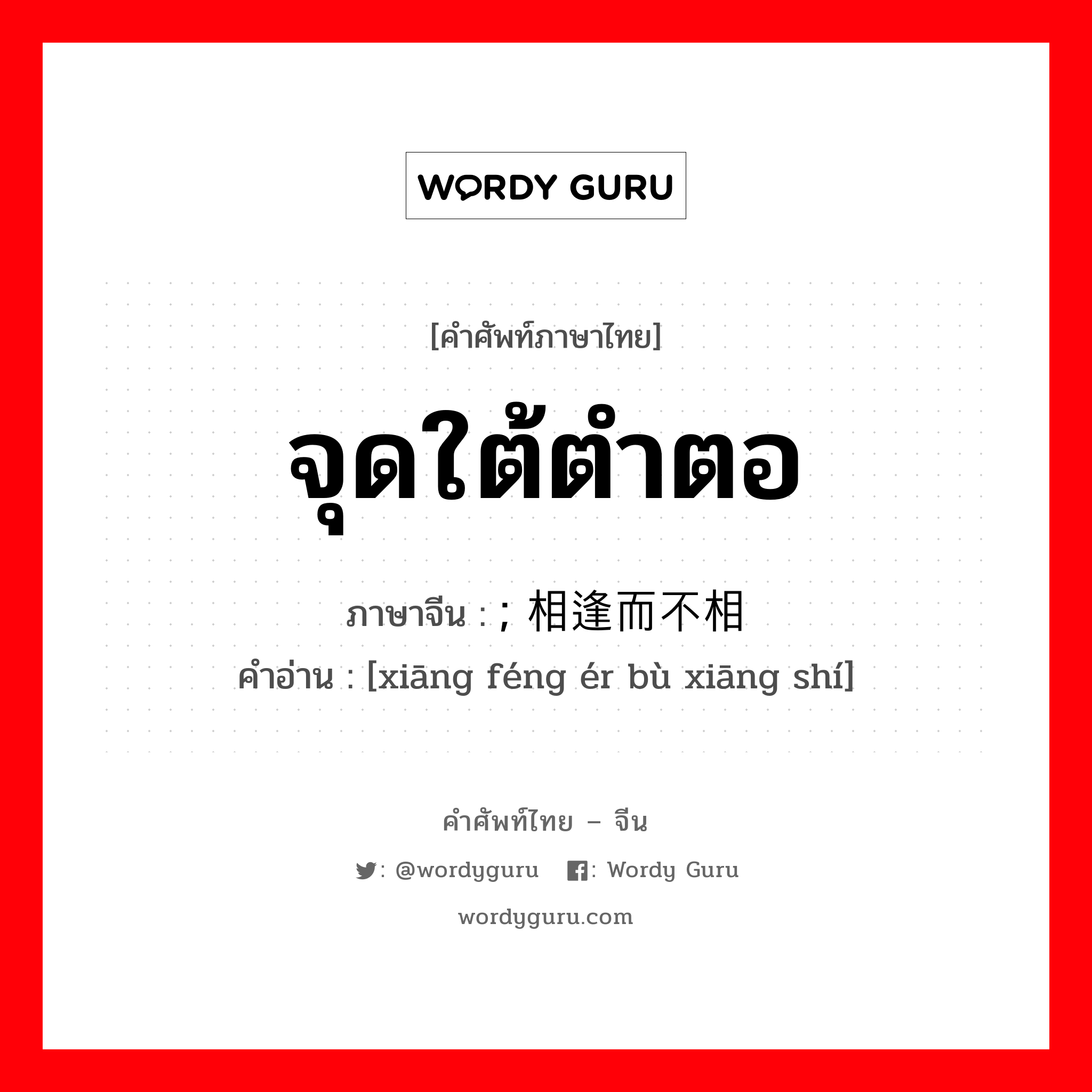 จุดใต้ตำตอ ภาษาจีนคืออะไร, คำศัพท์ภาษาไทย - จีน จุดใต้ตำตอ ภาษาจีน ; 相逢而不相识 คำอ่าน [xiāng féng ér bù xiāng shí]