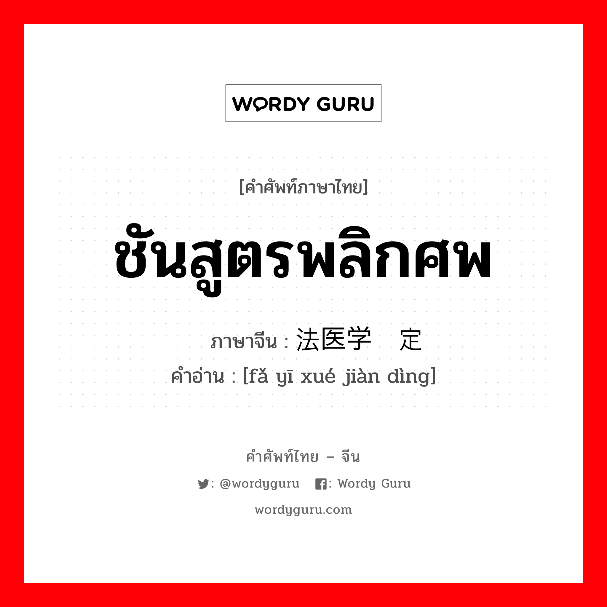 ชันสูตรพลิกศพ ภาษาจีนคืออะไร, คำศัพท์ภาษาไทย - จีน ชันสูตรพลิกศพ ภาษาจีน 法医学鉴定 คำอ่าน [fǎ yī xué jiàn dìng]