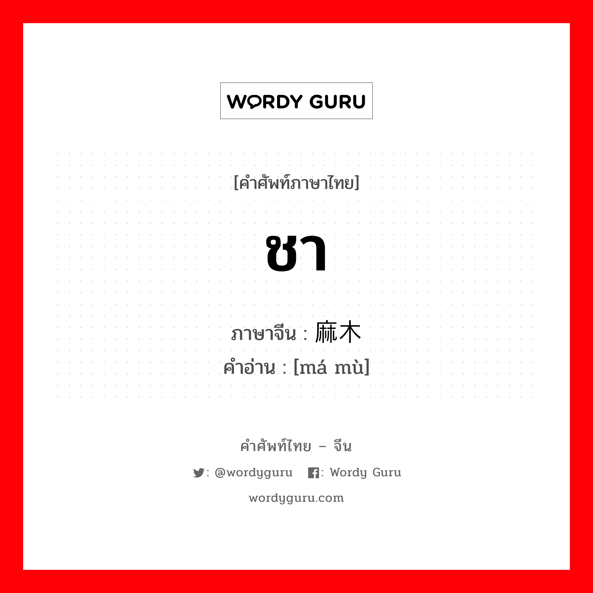 ชา ภาษาจีนคืออะไร, คำศัพท์ภาษาไทย - จีน ชา ภาษาจีน 麻木 คำอ่าน [má mù]