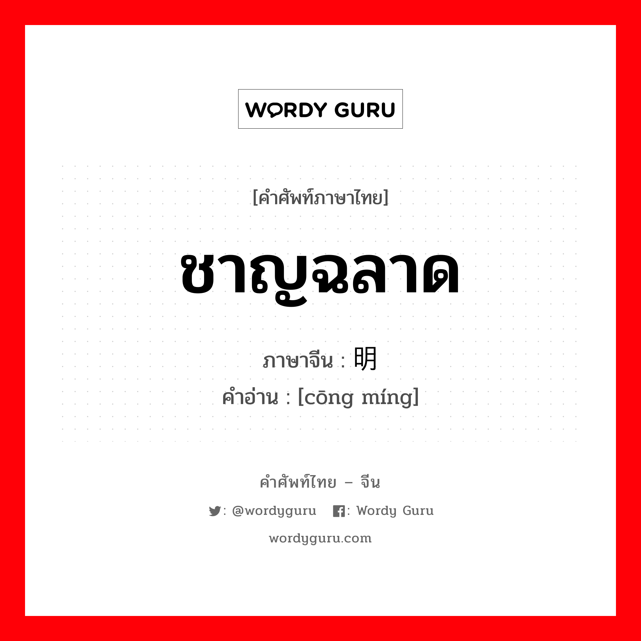 ชาญฉลาด ภาษาจีนคืออะไร, คำศัพท์ภาษาไทย - จีน ชาญฉลาด ภาษาจีน 聪明 คำอ่าน [cōng míng]